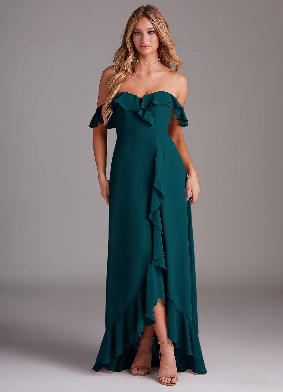 Azazie Lyra Bridesmaid Dresses Pine A-Line Chiffon Convertible Dress image1