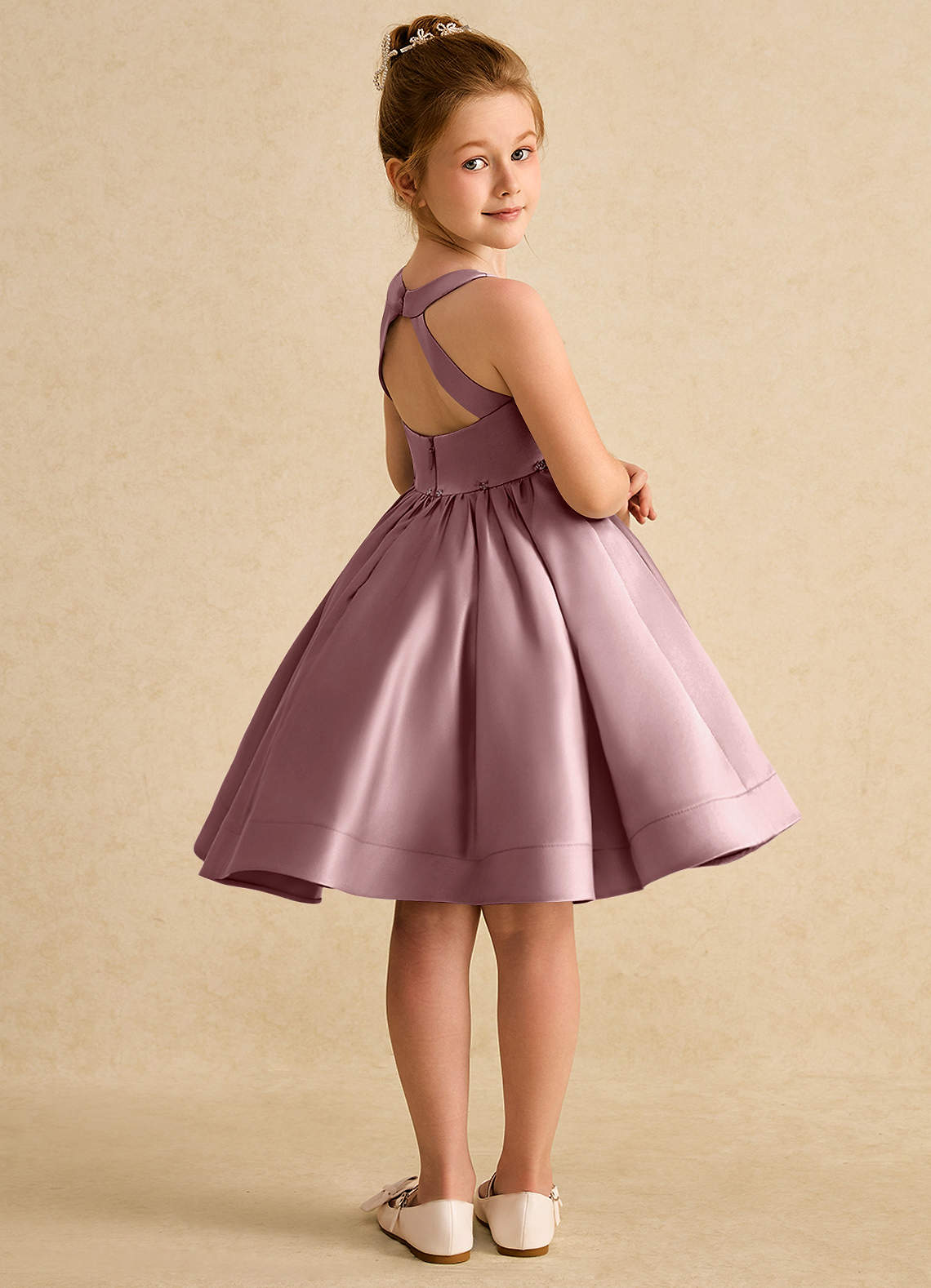 Azazie Julietta Robe Demoiselle D'honneur Fillette Robe Princesse en Tulle Convertible Rose Poussiéreuse image7
