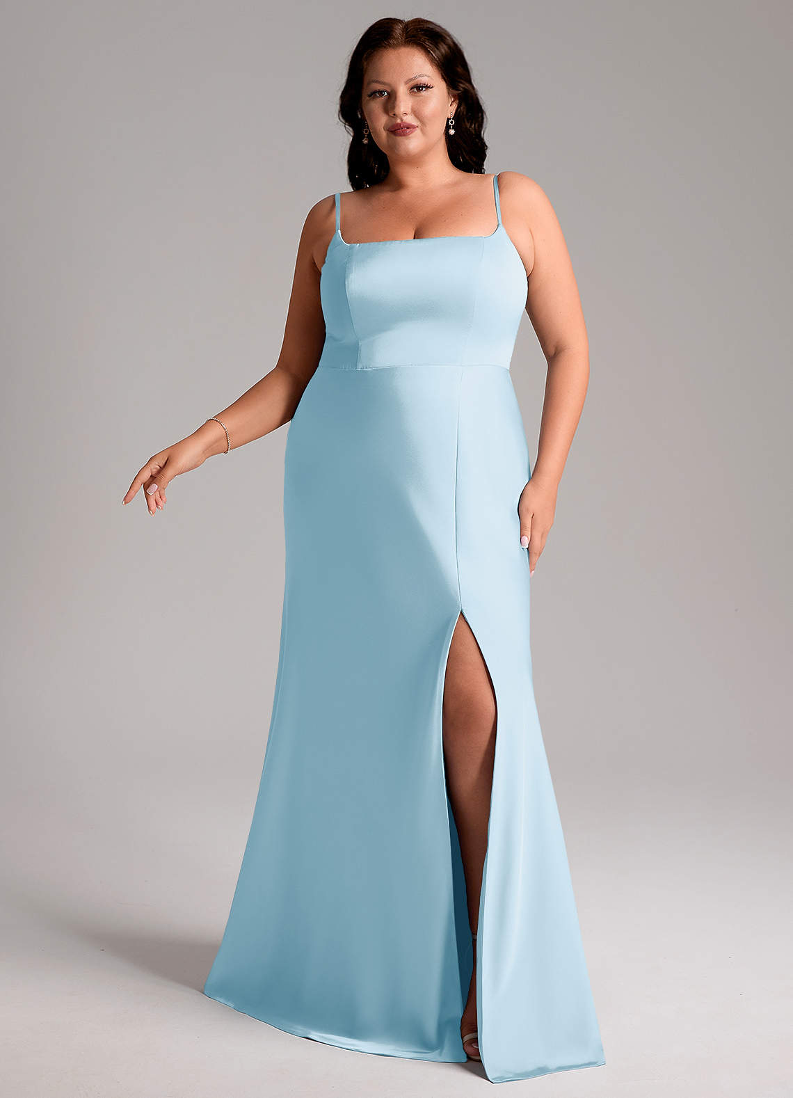 Azazie Lidia Bridesmaid Dresses Sky Blue Mermaid Side Slit Stretch Satin Dress image2