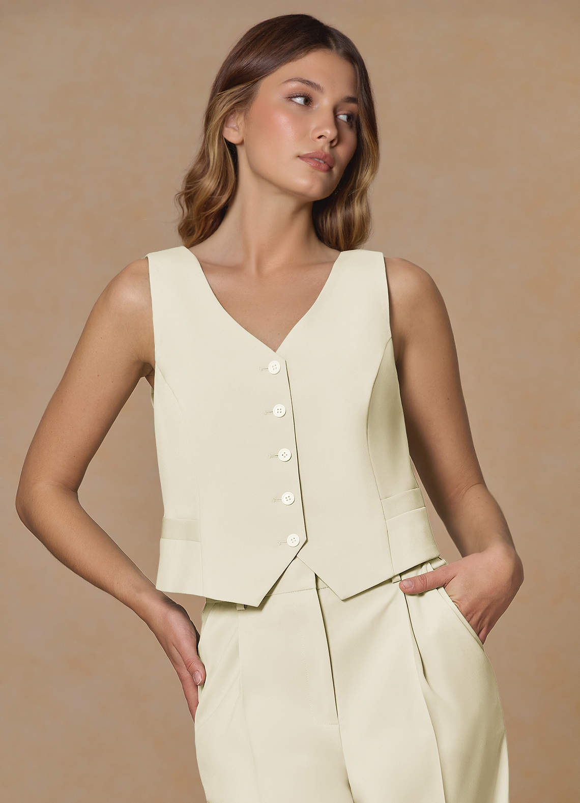 front Rowan 상아 고급 직조 기능성 조끼