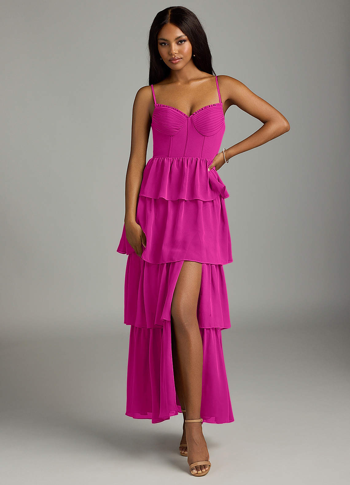 Azazie Kaiden Bridesmaid Dresses Fuchsia A-Line Sweetheart Neckline Chiffon Dress image1