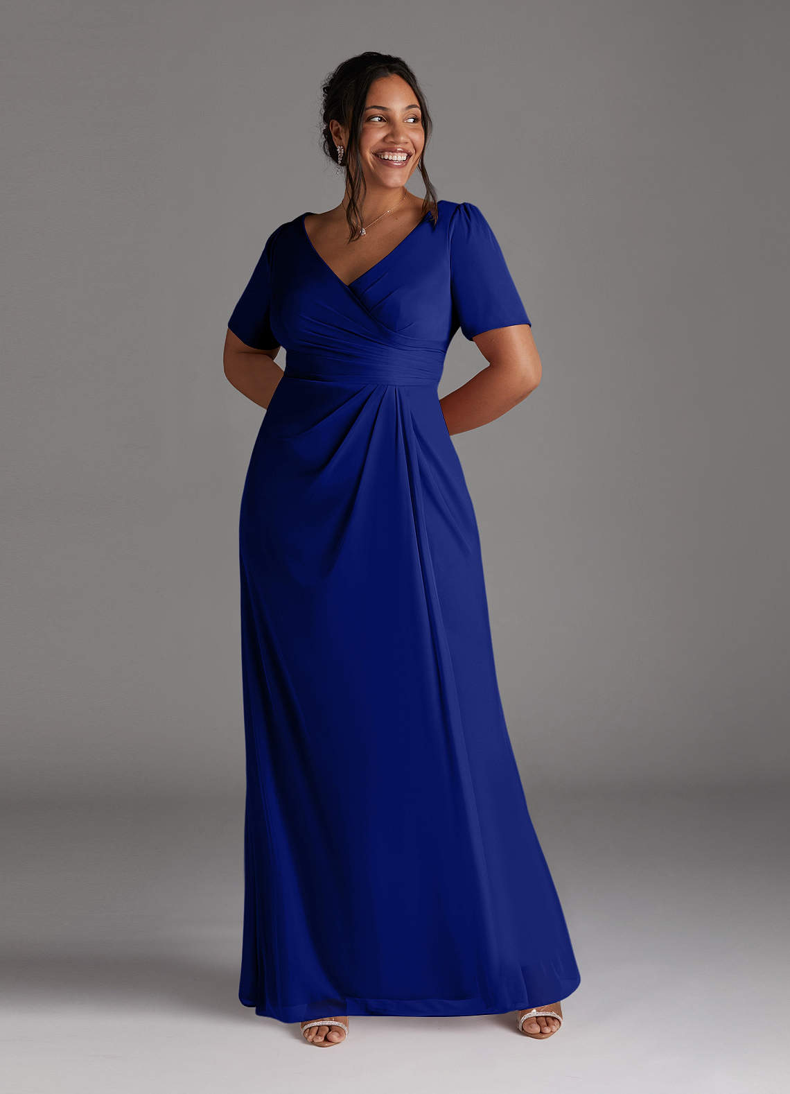 Azazie Bessie Mother of the Bride Dresses Royal Blue A-Line Pleated Mesh Dress image1