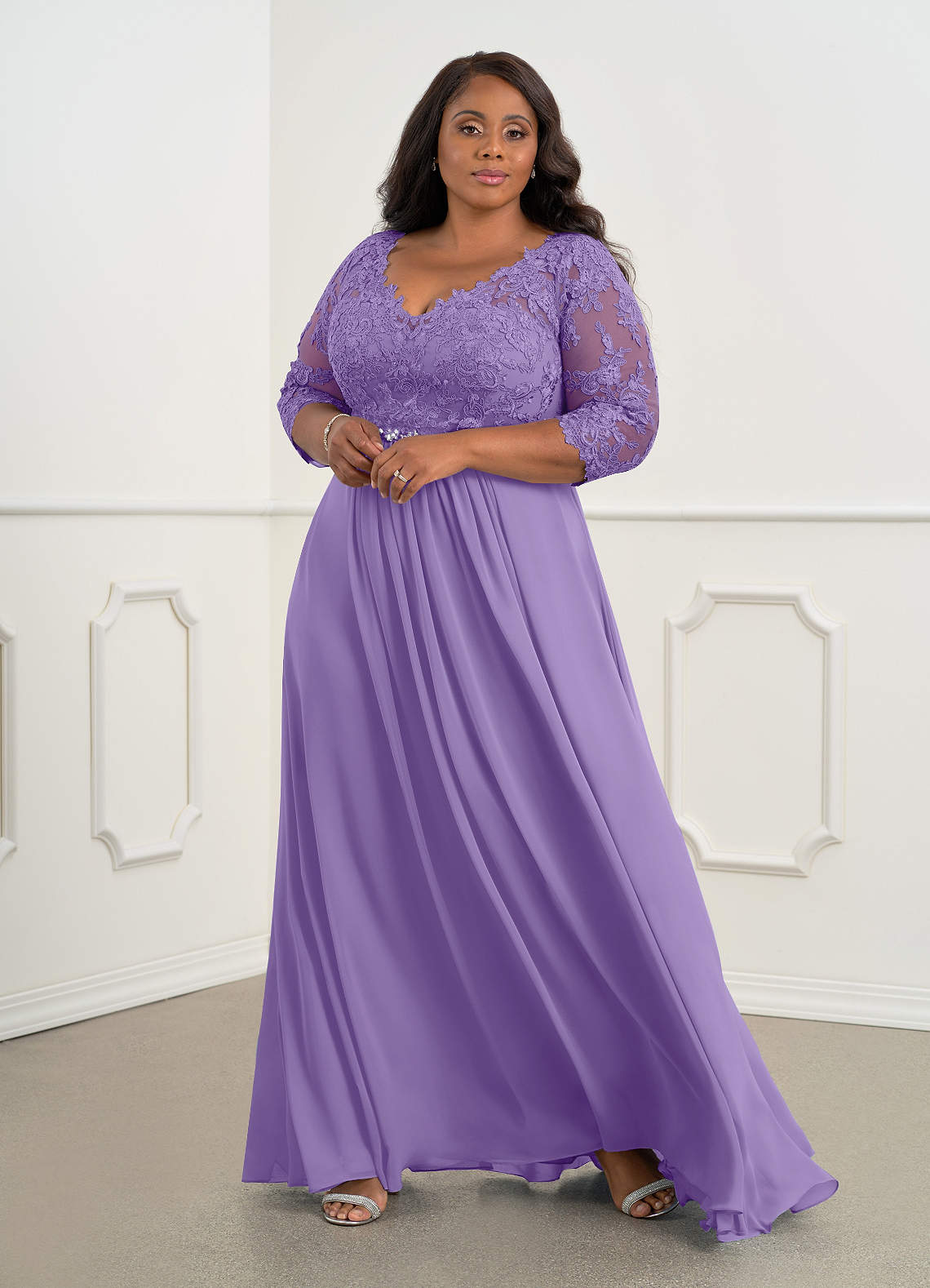 Azazie Hayek Mother of the Bride Dresses Tahiti A-Line V-Neck Lace Chiffon Dress image1