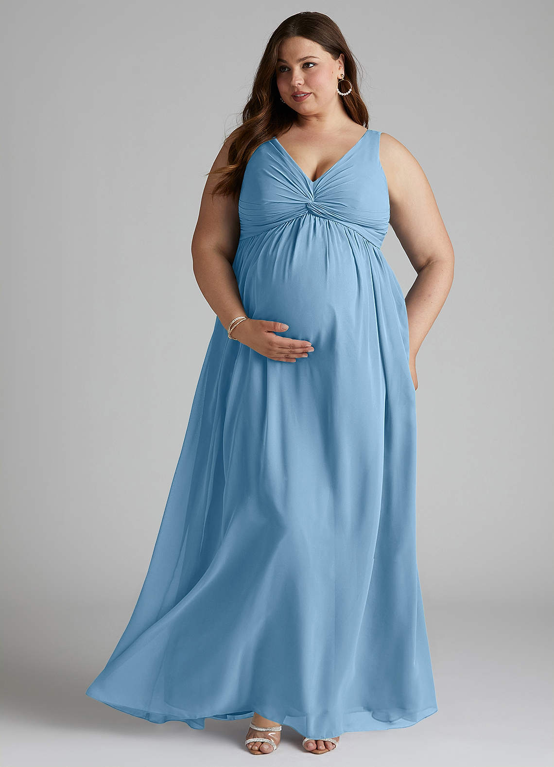 Azazie Yetta Maternity Bridesmaid Dresses A-Line V-Neck Gathered Chiffon Floor-Length Dress image1