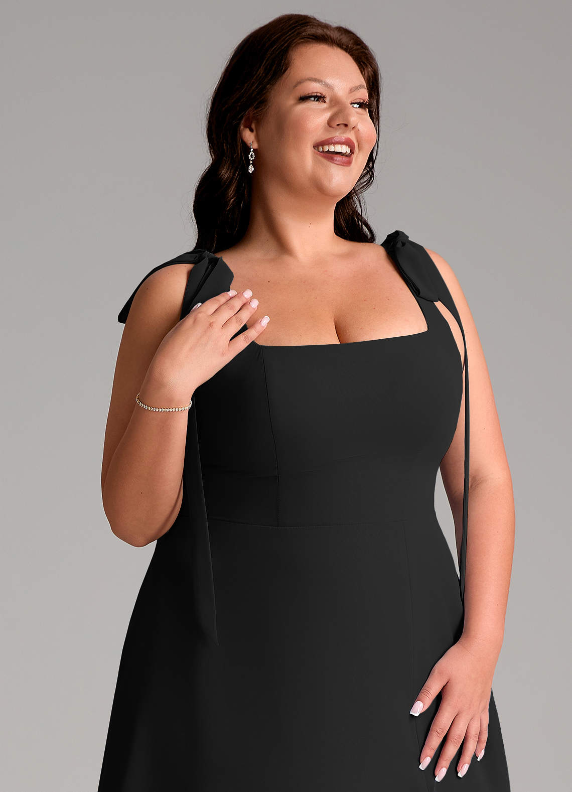 Azazie Debra Bridesmaid Dresses Black A-Line with Pockets Chiffon Convertible Dress image12