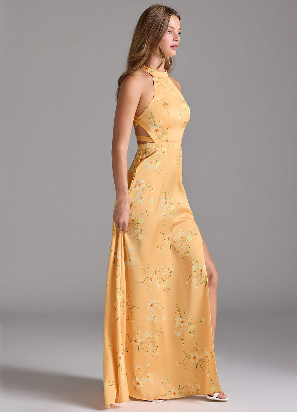 Azazie Clarice Golden Blooms Stretch Satin Bridesmaid Dresses | Azazie