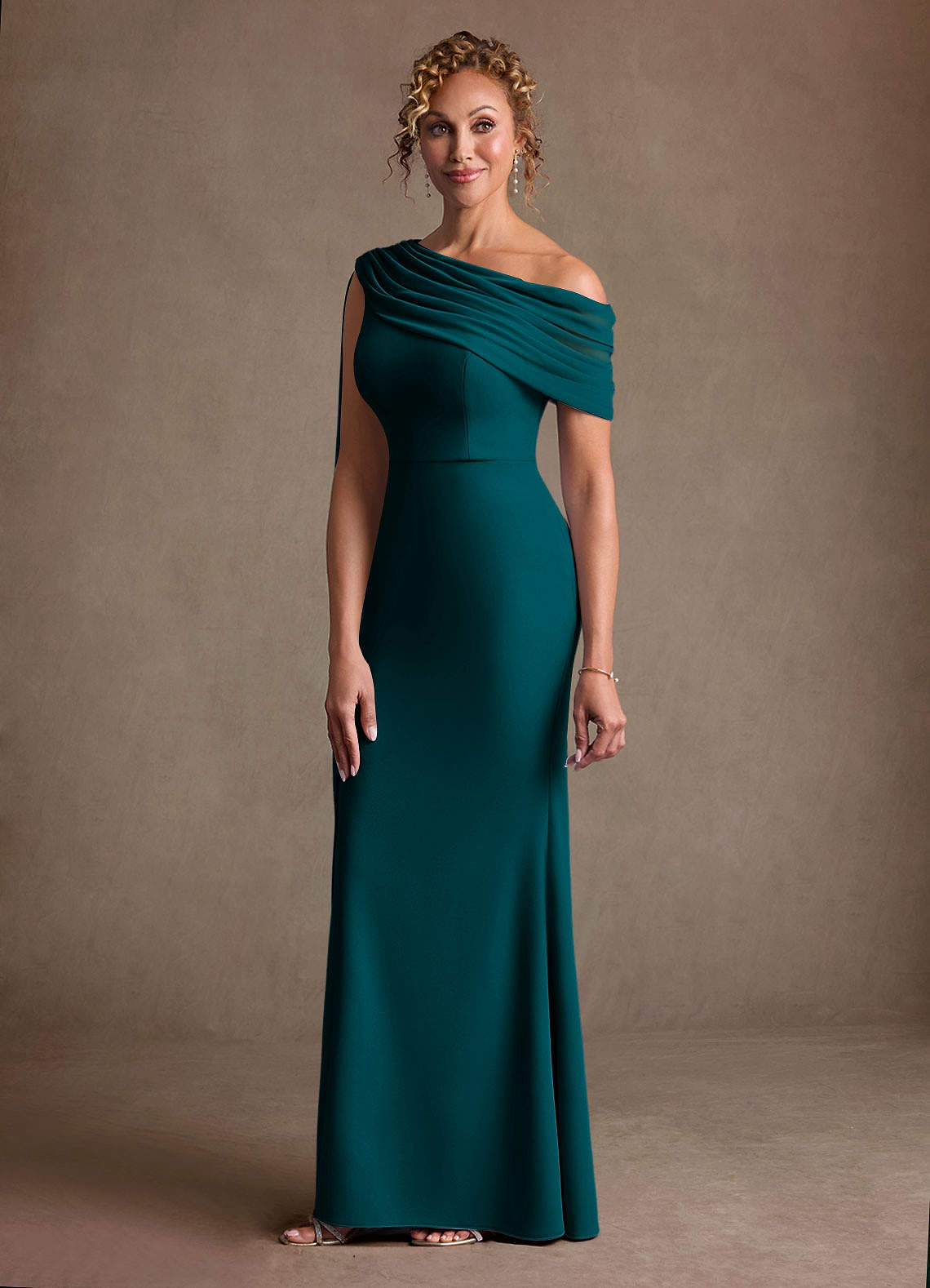 Azazie Bassi Mother of the Bride Dresses Peacock Mermaid Off the Shoulder Mesh Dress image4