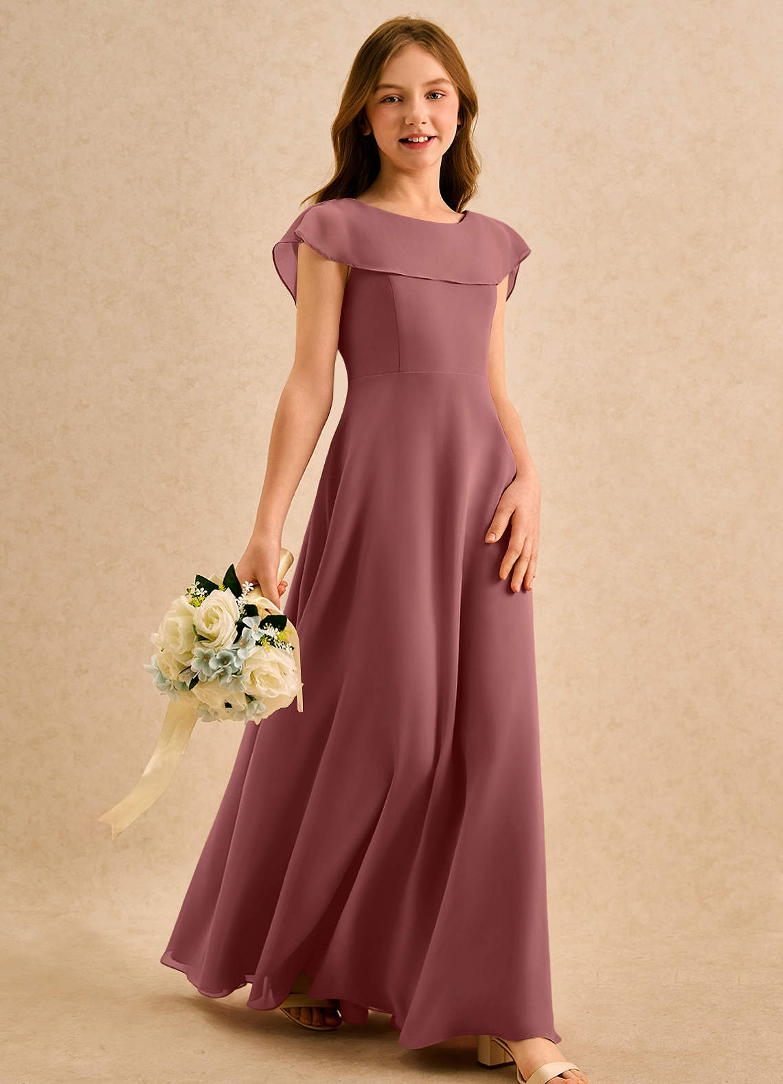 Azazie Kittie Girls Formal Flower Girl Klänningar Klä A-Line i Chiffong image3