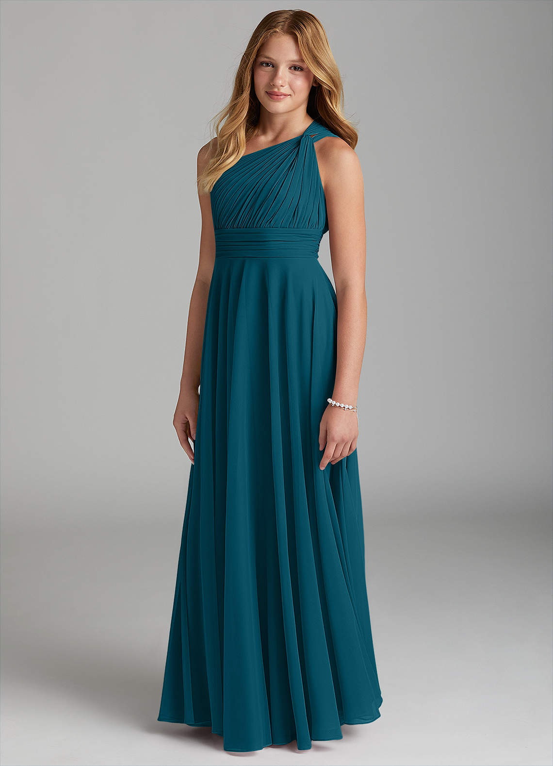 Azazie Charlize Junior Ink Blue A-Line Mesh Dress image2