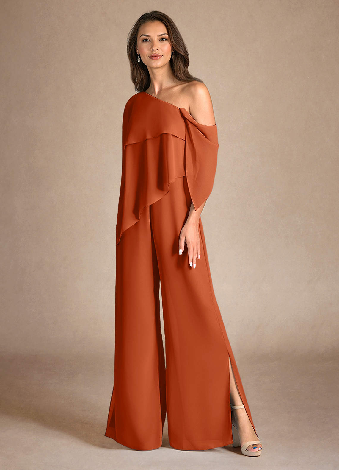 Azazie Halima vestidos de madre de la novia Vestido de Naranja Quemada de Gasa de Mono/Traje de pantalón con Corte Lateral image5