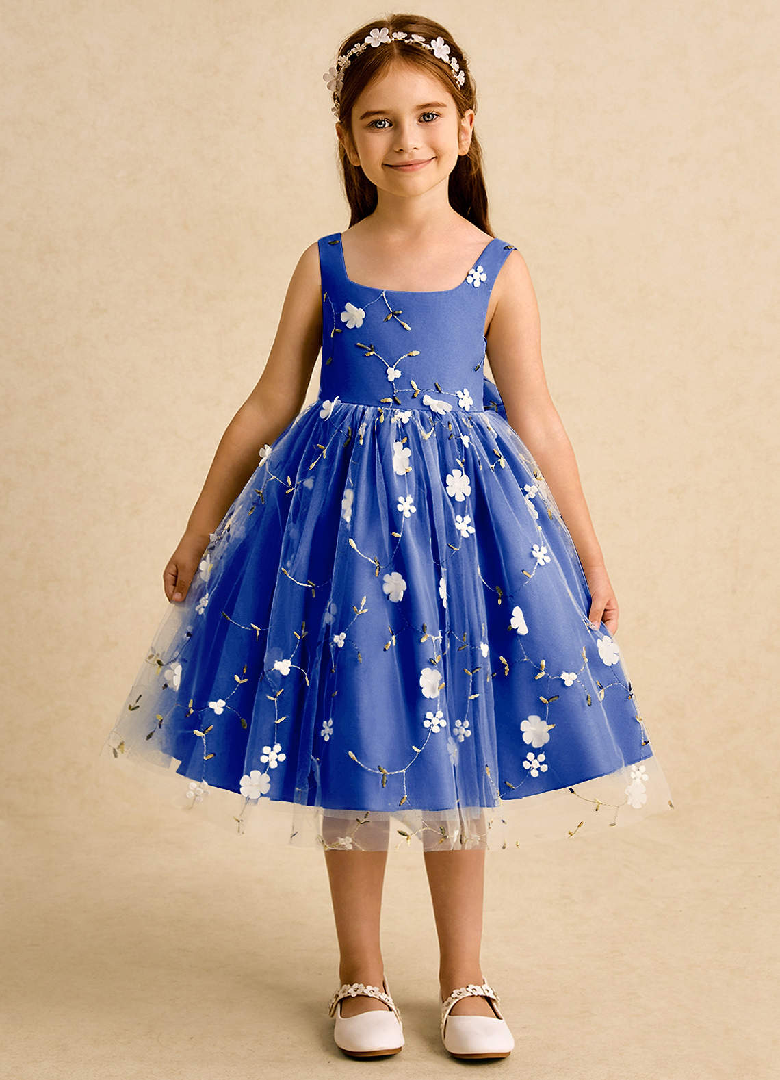 Azazie Bean vestidos de niña de las flores Vestido de Azul Real de Tul de Princesa con Sin mangas image1