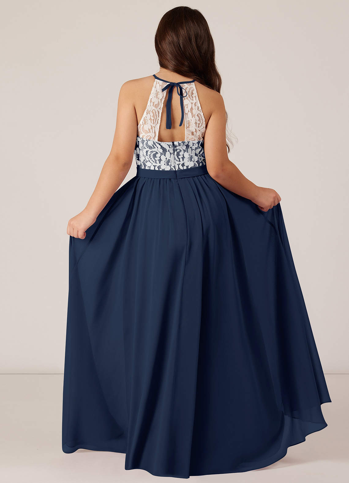 Azazie Fahari Junior A-Linie Spitze Chiffon Kleid Dunkelmarine image1