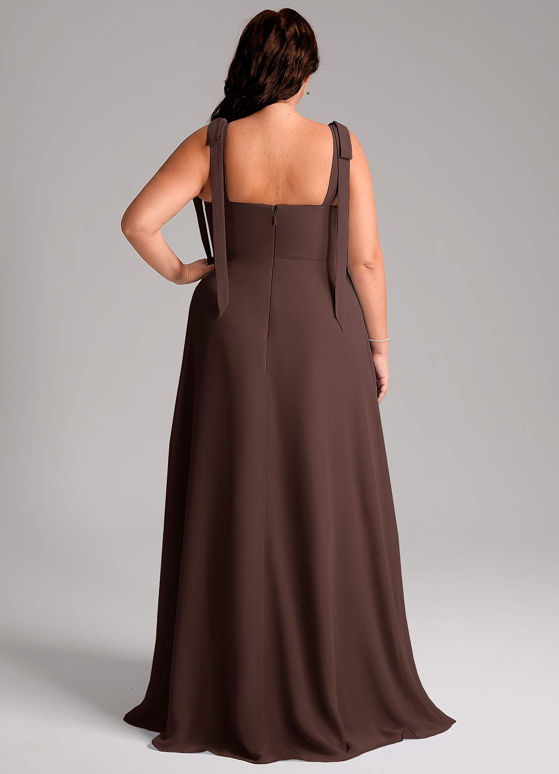 Azazie Debra Bridesmaid Dresses Ganache A-Line with Pockets Chiffon Convertible Dress image1