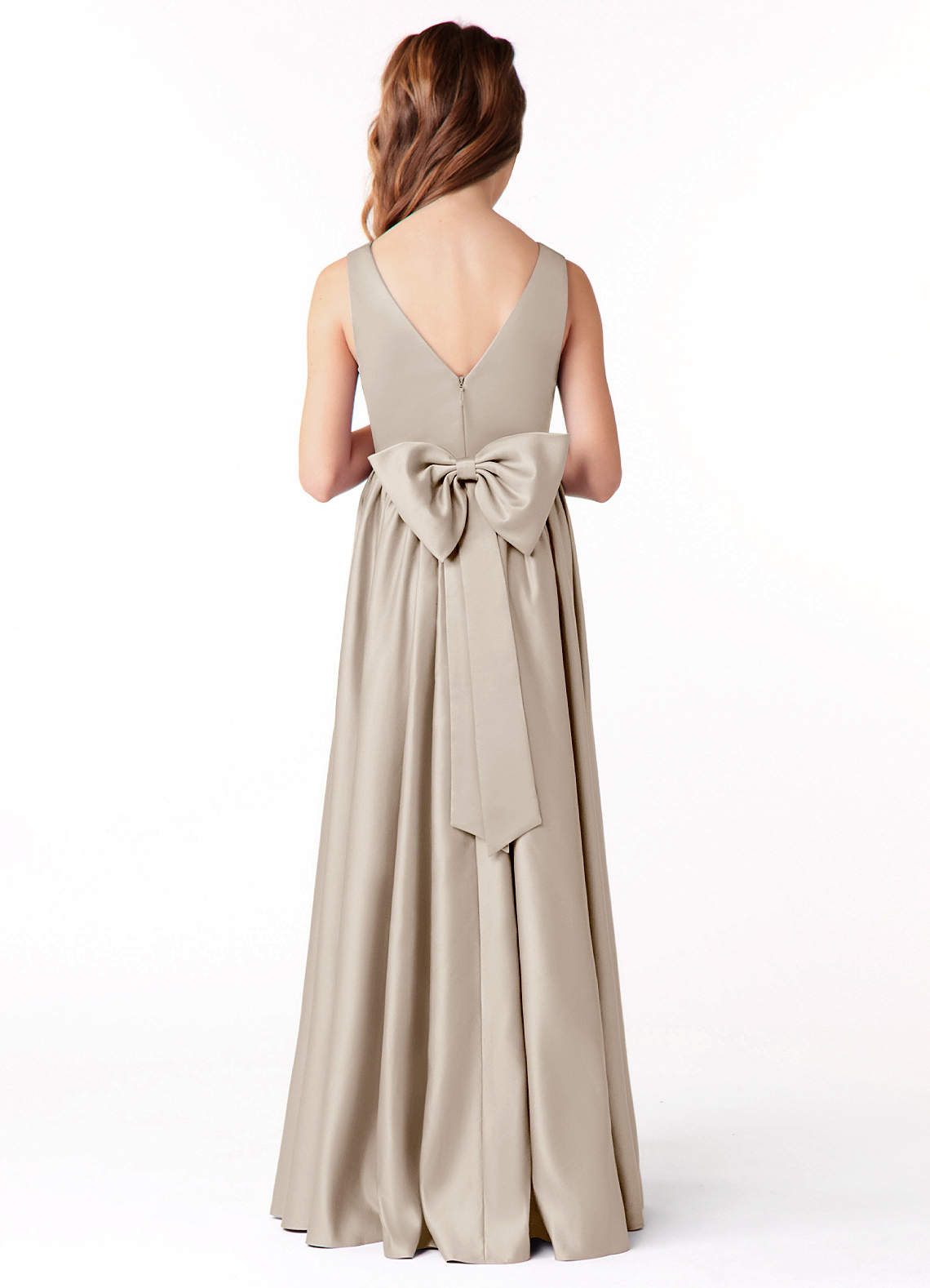 Azazie Hathaway Junior Frost A-Line Bow Stretch Satin Dress image1