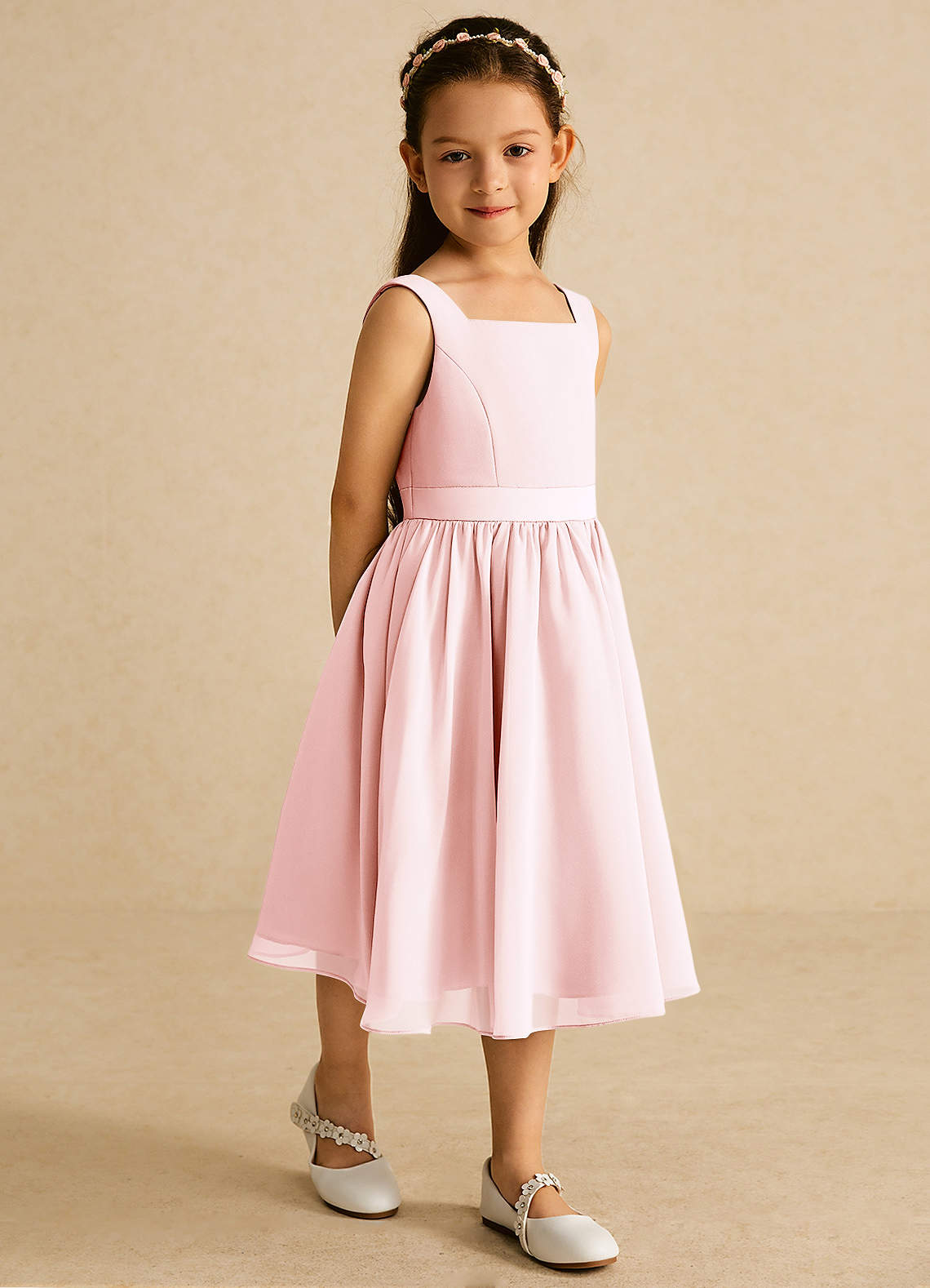 Azazie Ari Flower Girl Dresses Blushing Pink A-Line Sleeveless Chiffon Dress image4
