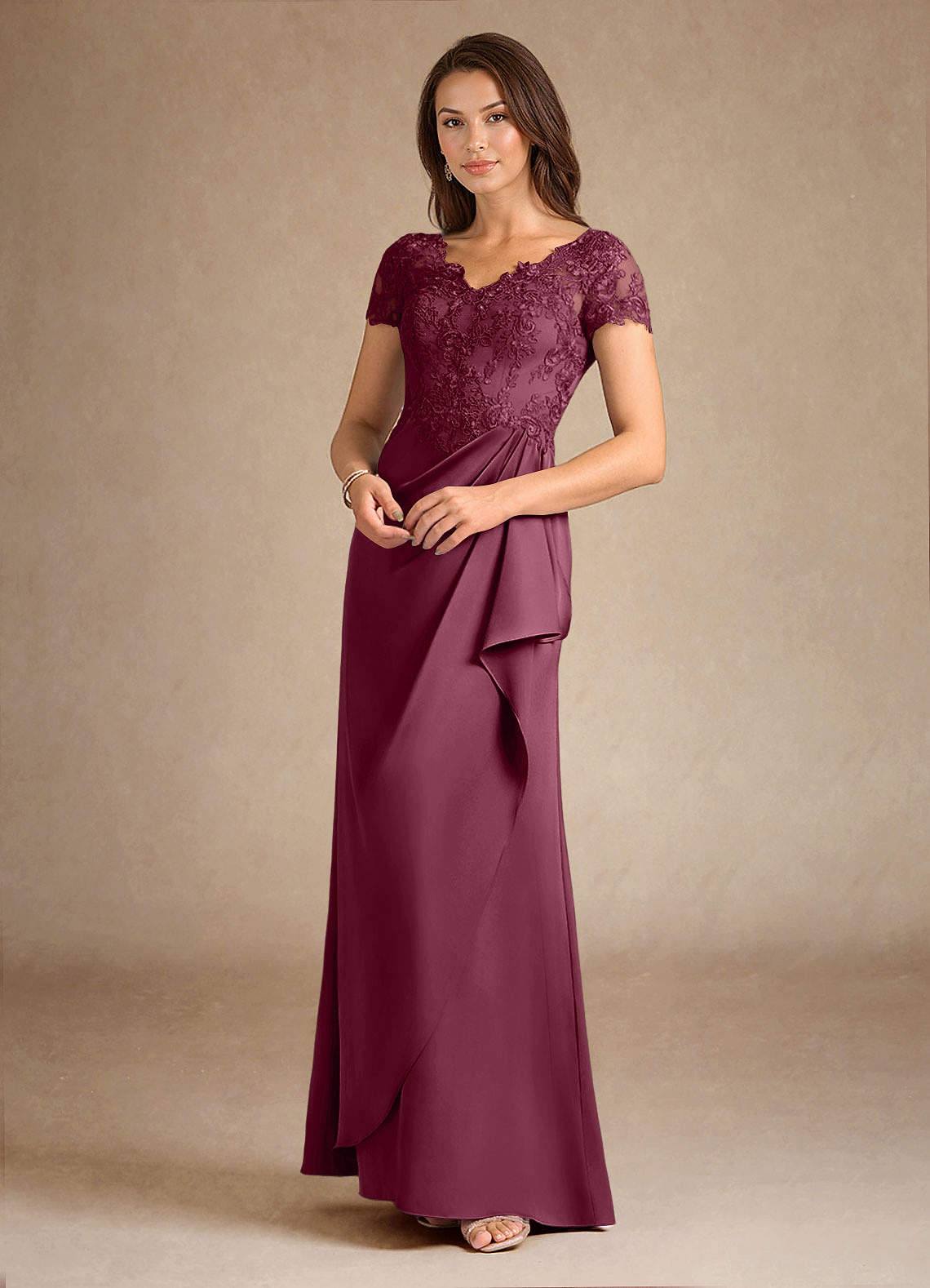 Azazie Santa Ana vestidos de madre de la novia Vestido de Mora de Satén Elástico de Corte En A con Encaje image6