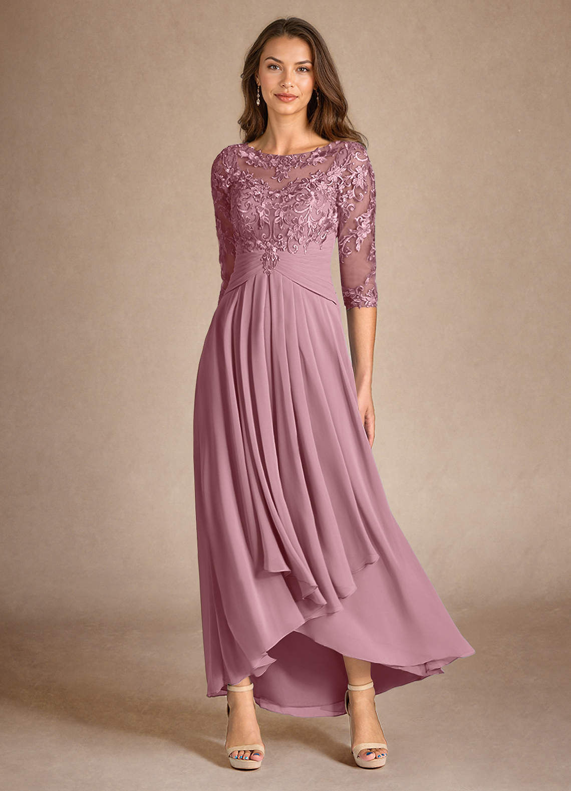 アレミティ ドレス Azazie Marietta Vintage Mauve A-Line Lace Dress | Azazie