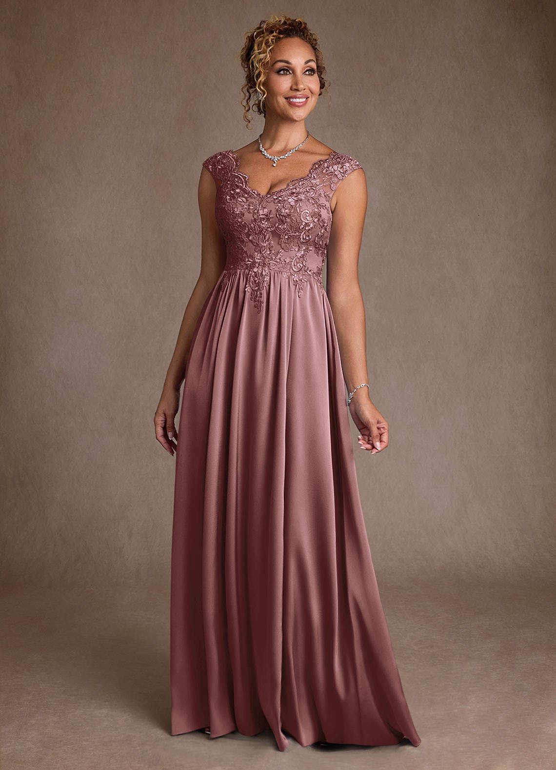 Azazie Amethyst Mother of the Bride Dresses Vintage Mauve A-Line Lace Dress image1