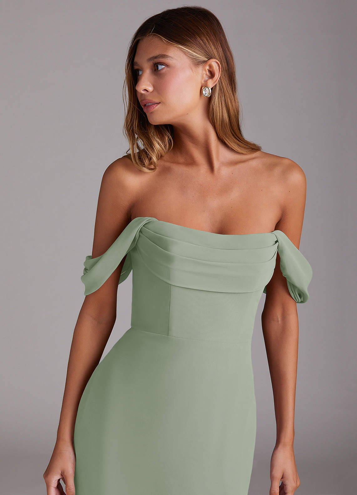 Azazie Saige Bridesmaid Dresses Dusty Sage A-Line Off the Shoulder Chiffon Convertible Dress image4