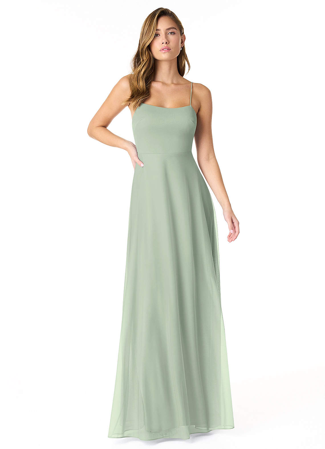 Azazie Rae Bridesmaid Dresses Dusty Sage A-Line Bow Mesh Dress image1