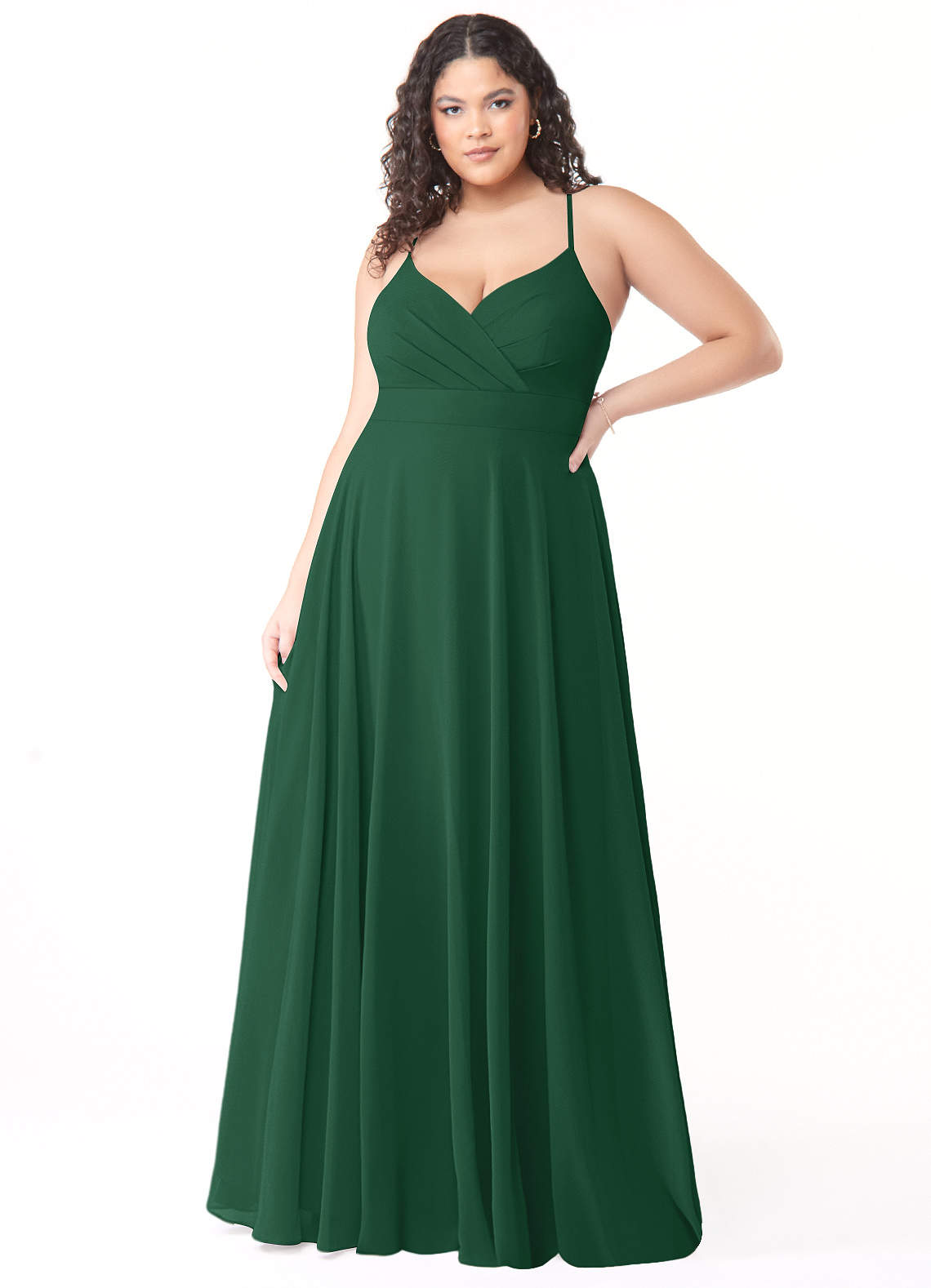 Azazie Avelina Abiti da Damigella Abito A-Line in Chiffon con Scollo a V a Pieghe Verde Scuro image1