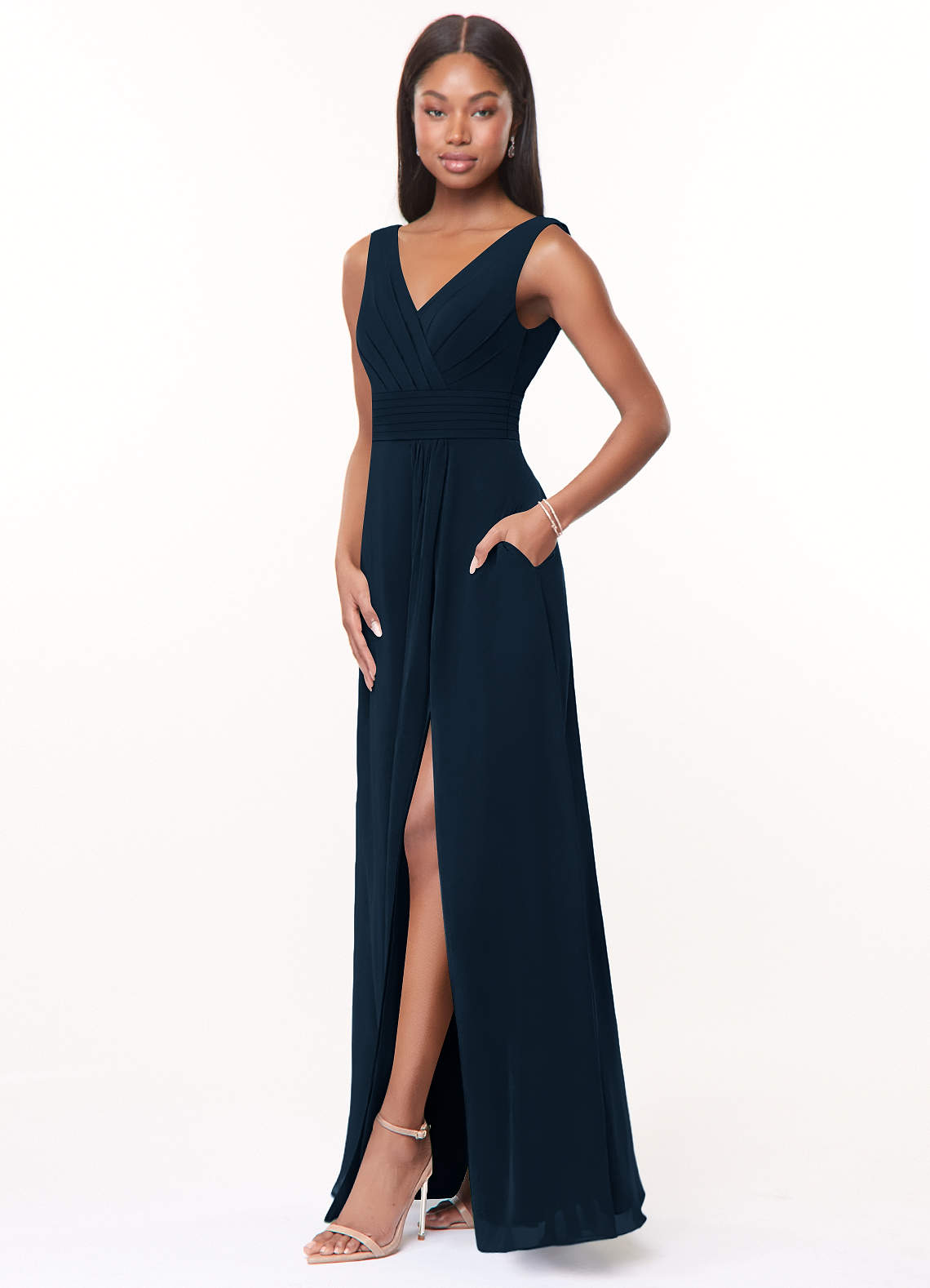 Azazie Karina Dark Navy Chiffon Bridesmaid Dresses | Azazie CA