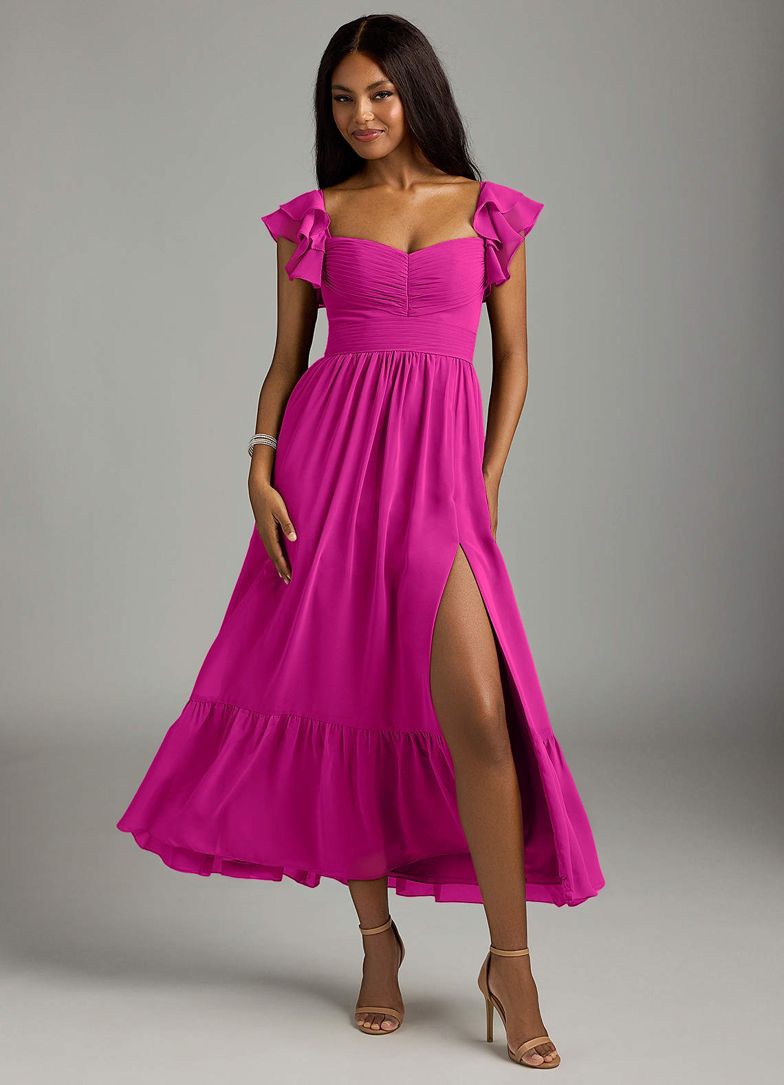 Azazie Anaya Bridesmaid Dresses Fuchsia A-Line Pleated Chiffon Dress image1