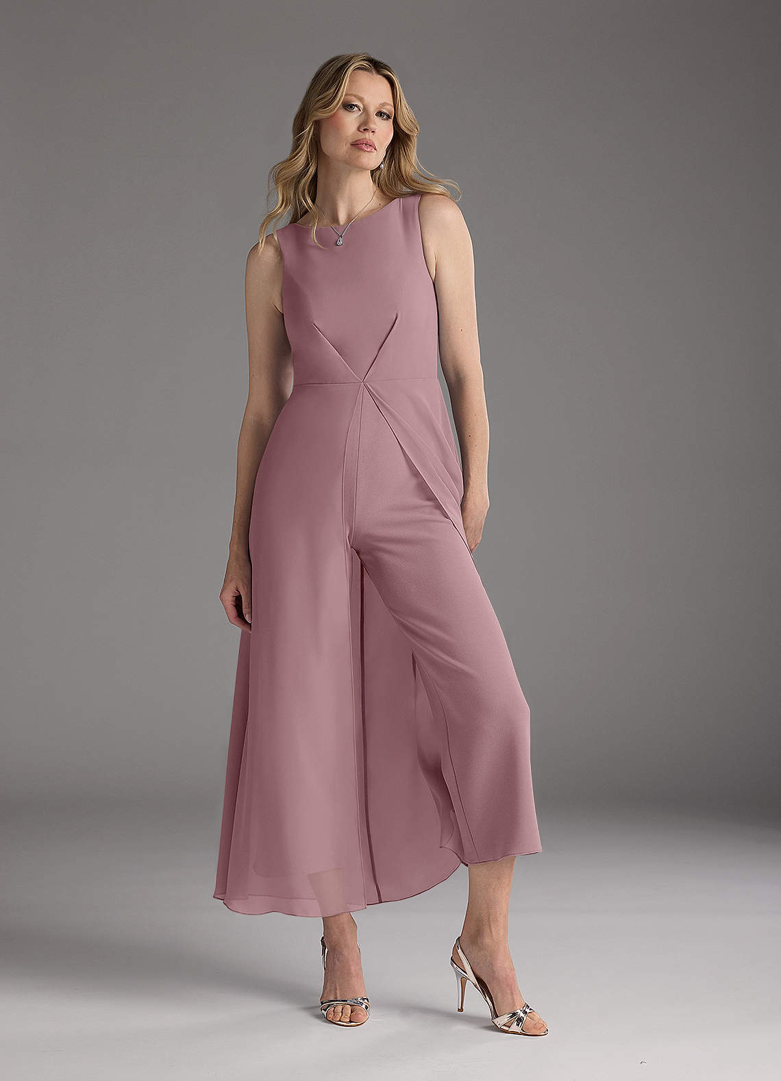 Azazie Anitta Mother of the Bride Dresses Dusty Rose Jumpsuit/Pantsuit Pleated Stretch Crepe Dress image1