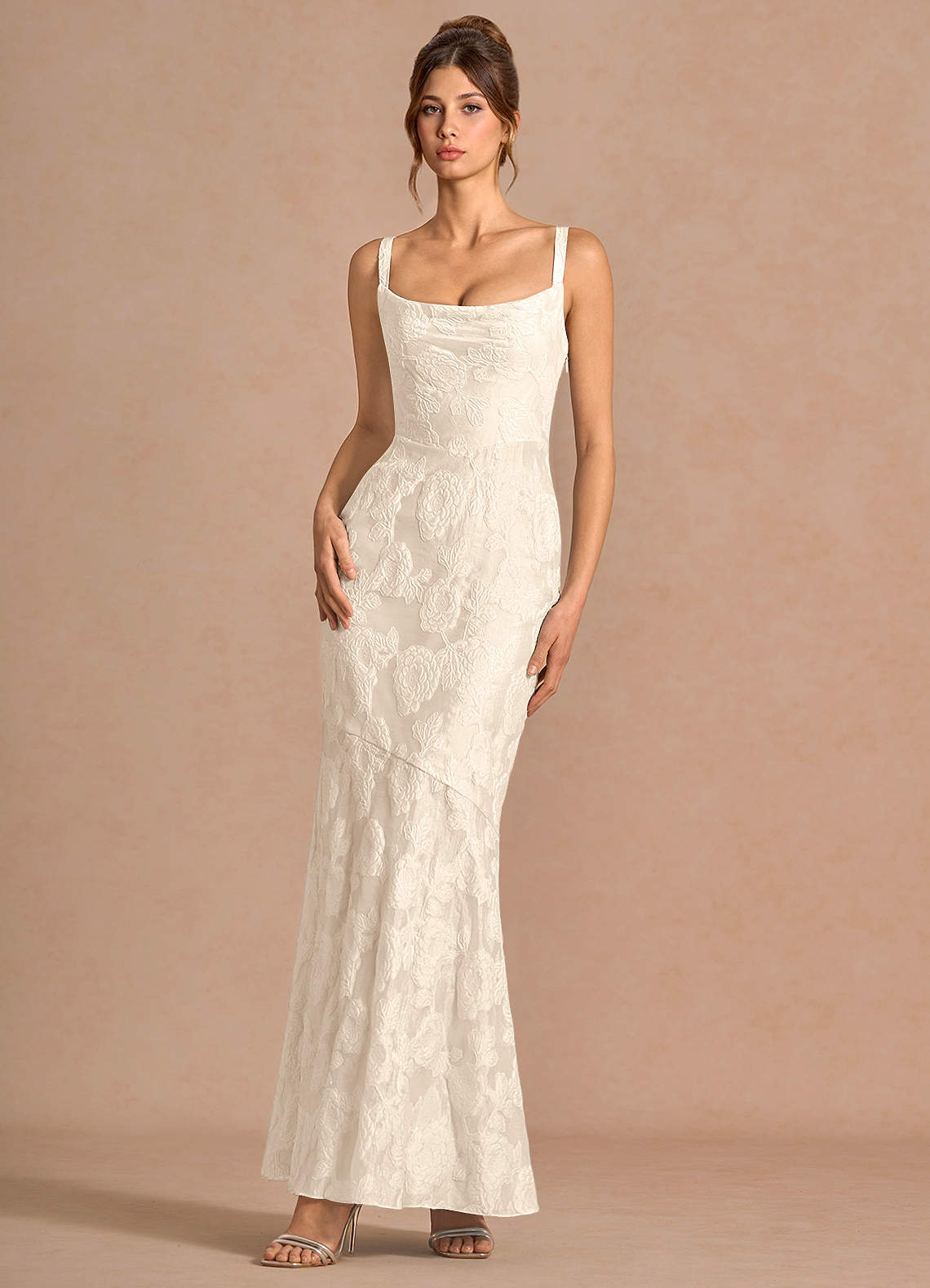 white christmas dresses Natasha Cream Satin Maxi Dress main image 1