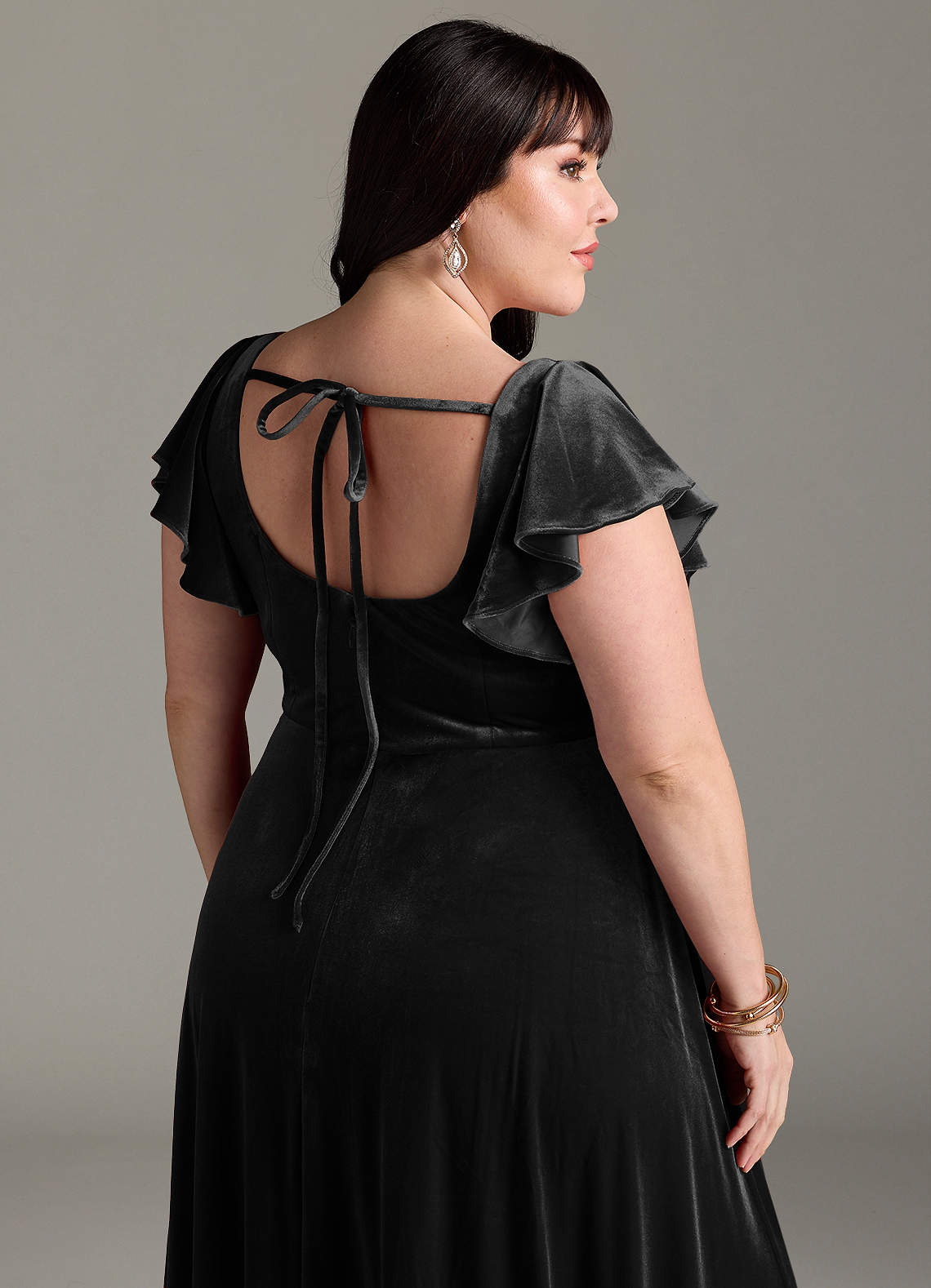 Azazie Bondi Vestidos de damas de honor Vestido de Negro de terciopelo de Corte en A con Corte Lateral image12
