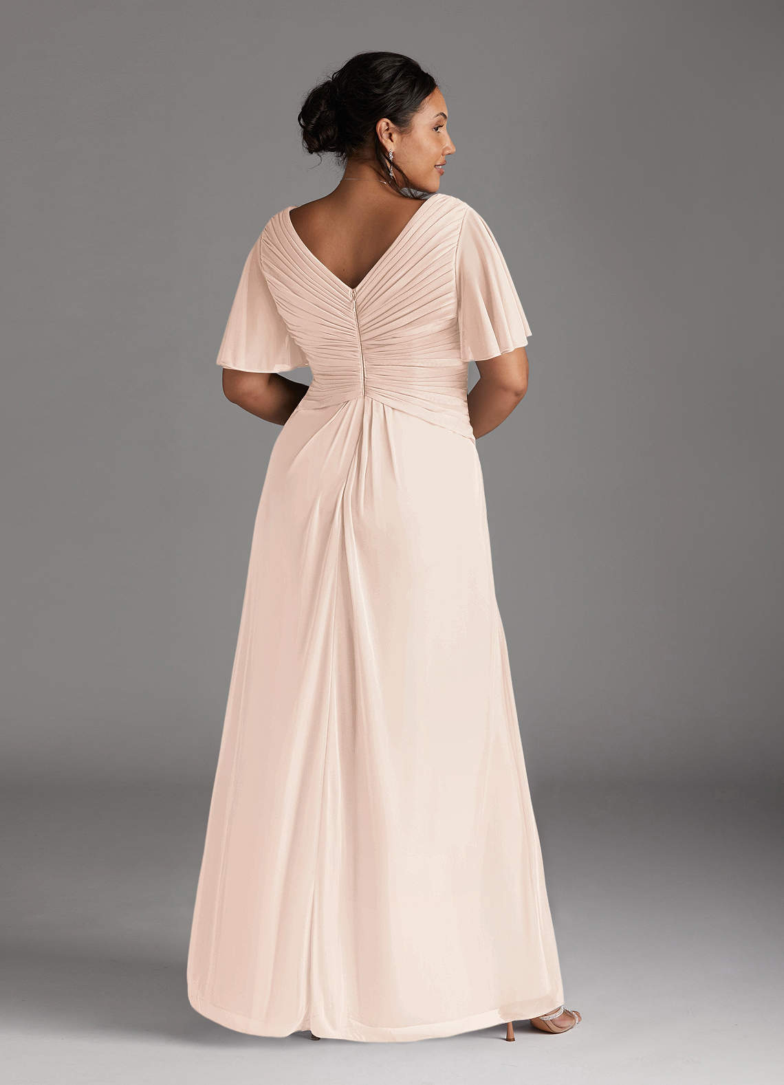 Azazie Emmeline Mother of the Bride Dresses Blushing Pink A-Line V-Neck Pleated Mesh Dress image6
