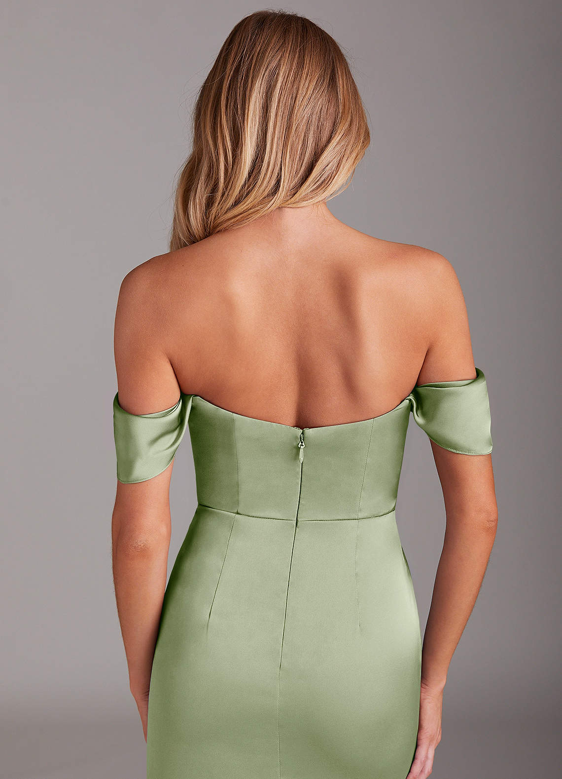 Azazie Saige Bridesmaid Dresses Dusty Sage Sheath Off the Shoulder Stretch Satin Dress image8