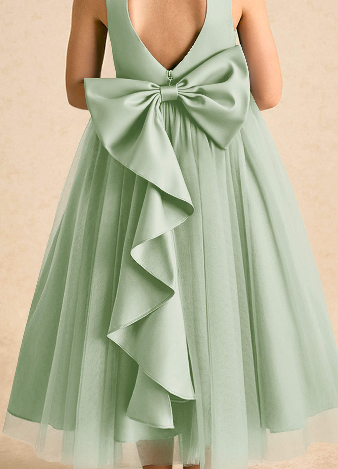 Azazie Solia Robe Demoiselle D'honneur Fillette Robe Princesse en Tulle Arc Vert Sauge image6