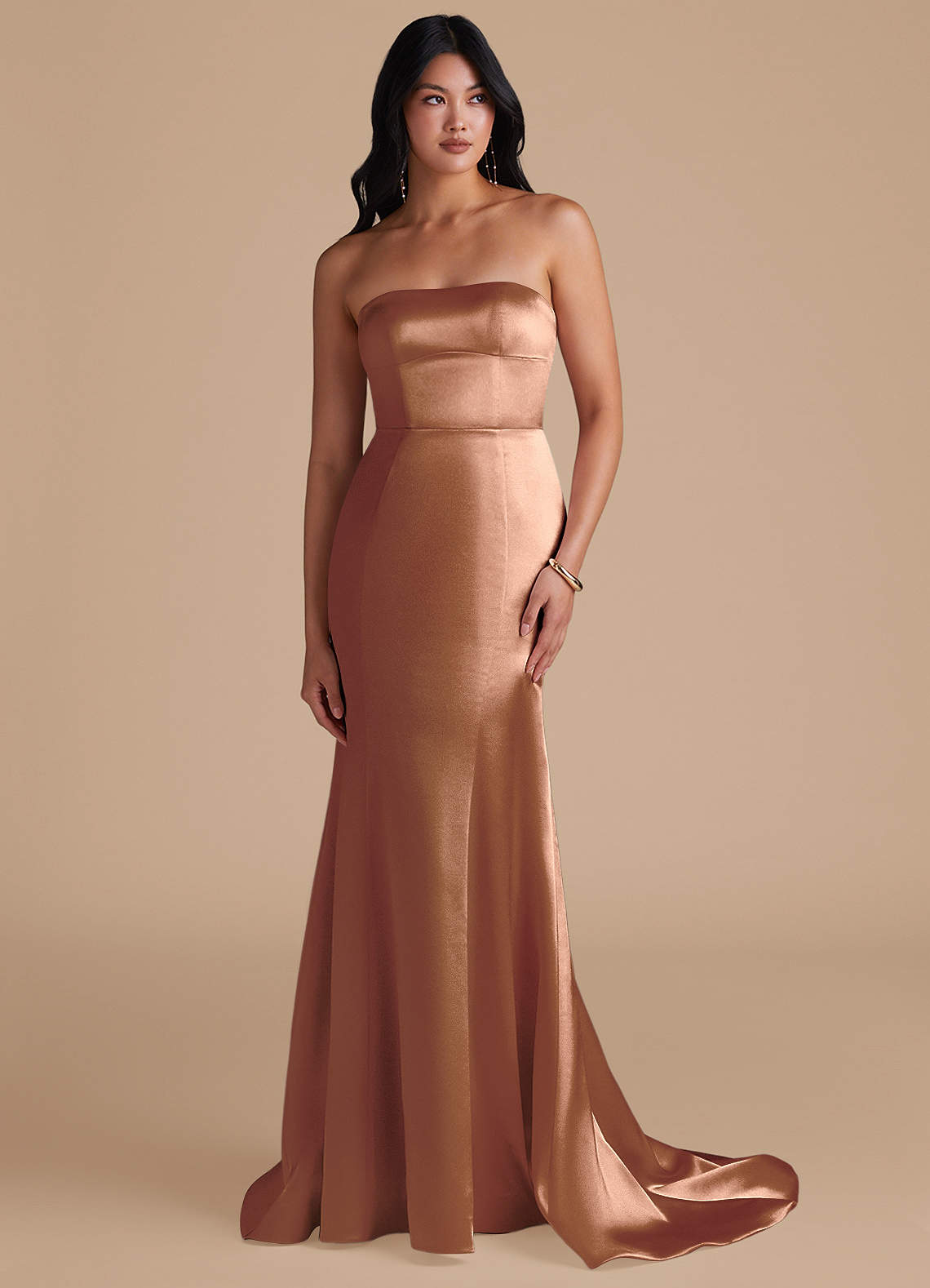 Azazie Aura Brautjungfernkleider Wandelbar Meerjungfrau-Linie Convertible Metallischer Satin Kleid Bronzer image1