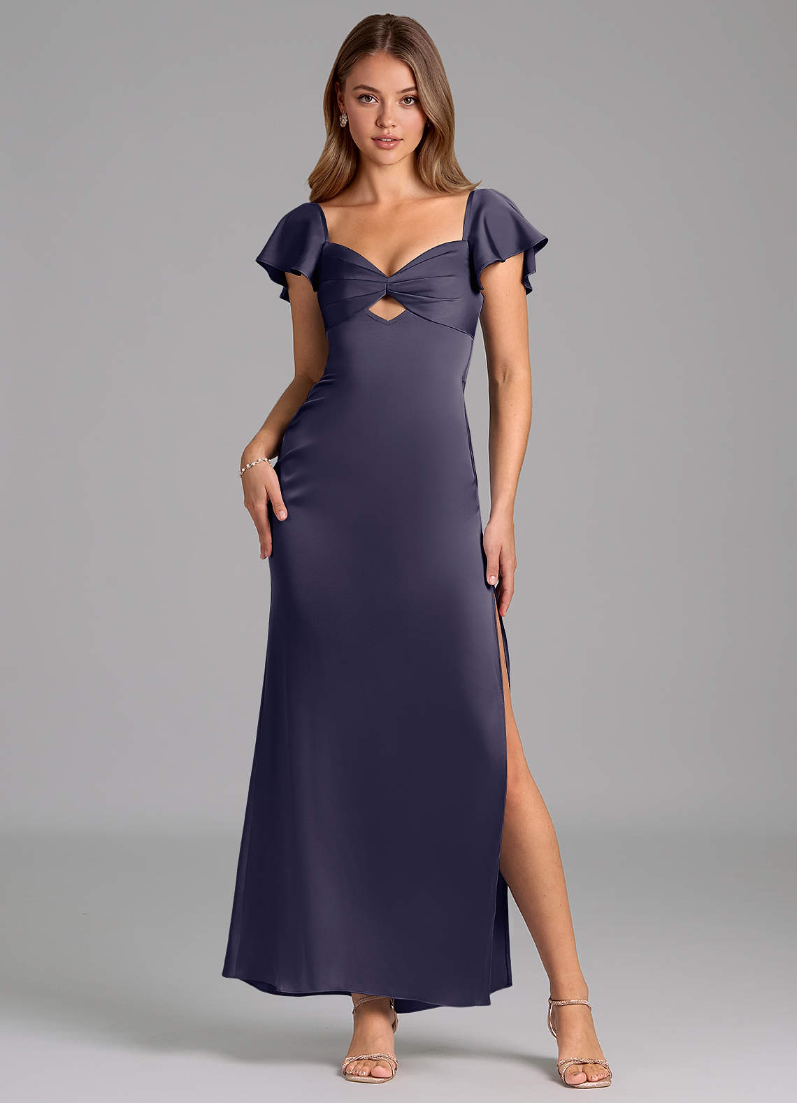 Azazie Demia 신부 들러리 드레스 쉬스 스윗하트 네크라인 스트레치 새틴 발목 길이 드레스 image1