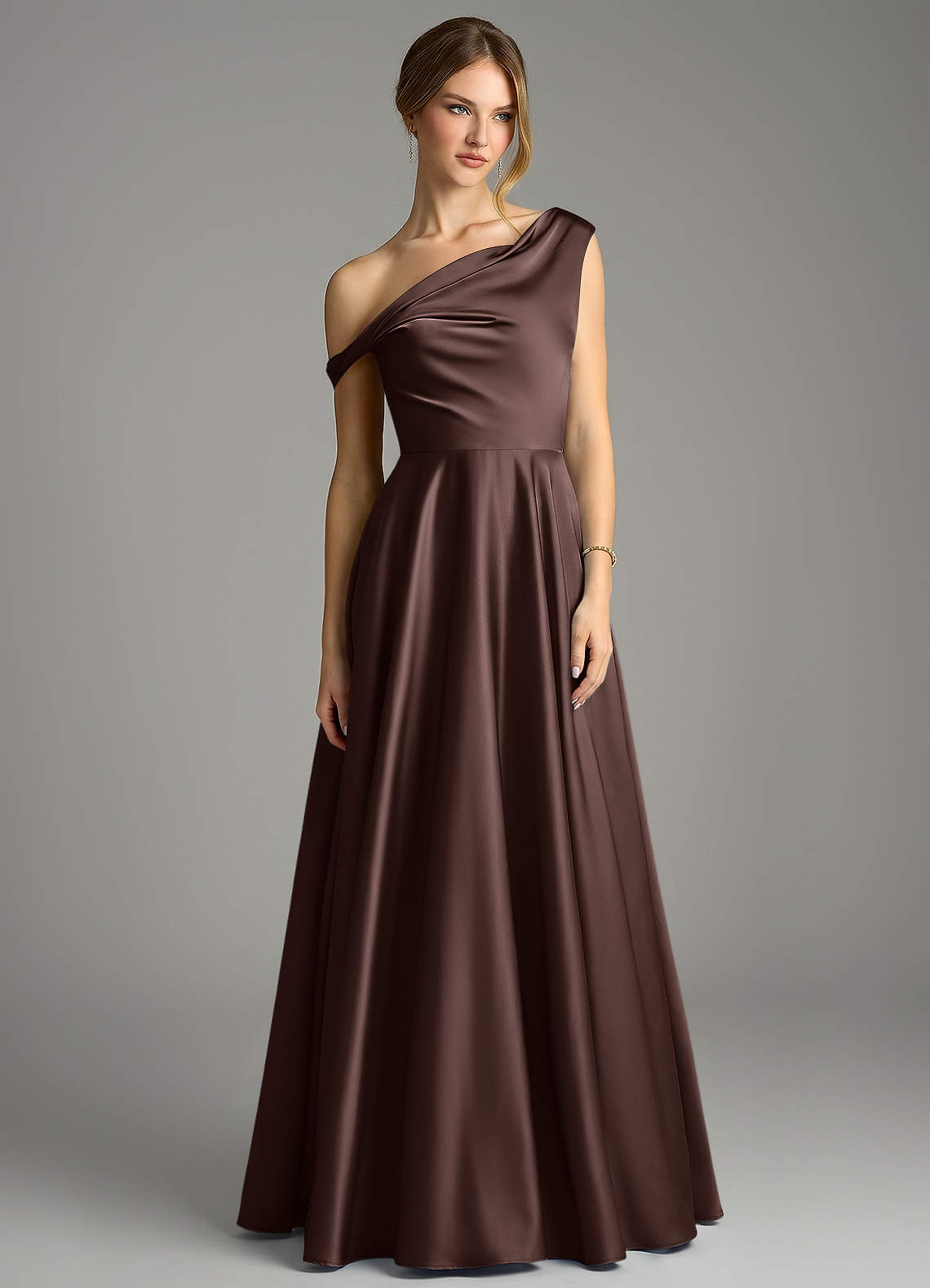 Azazie Xanthe At-home Try On Dresses Sky Blue A-Line Off the Shoulder Stretch Satin Dress image2