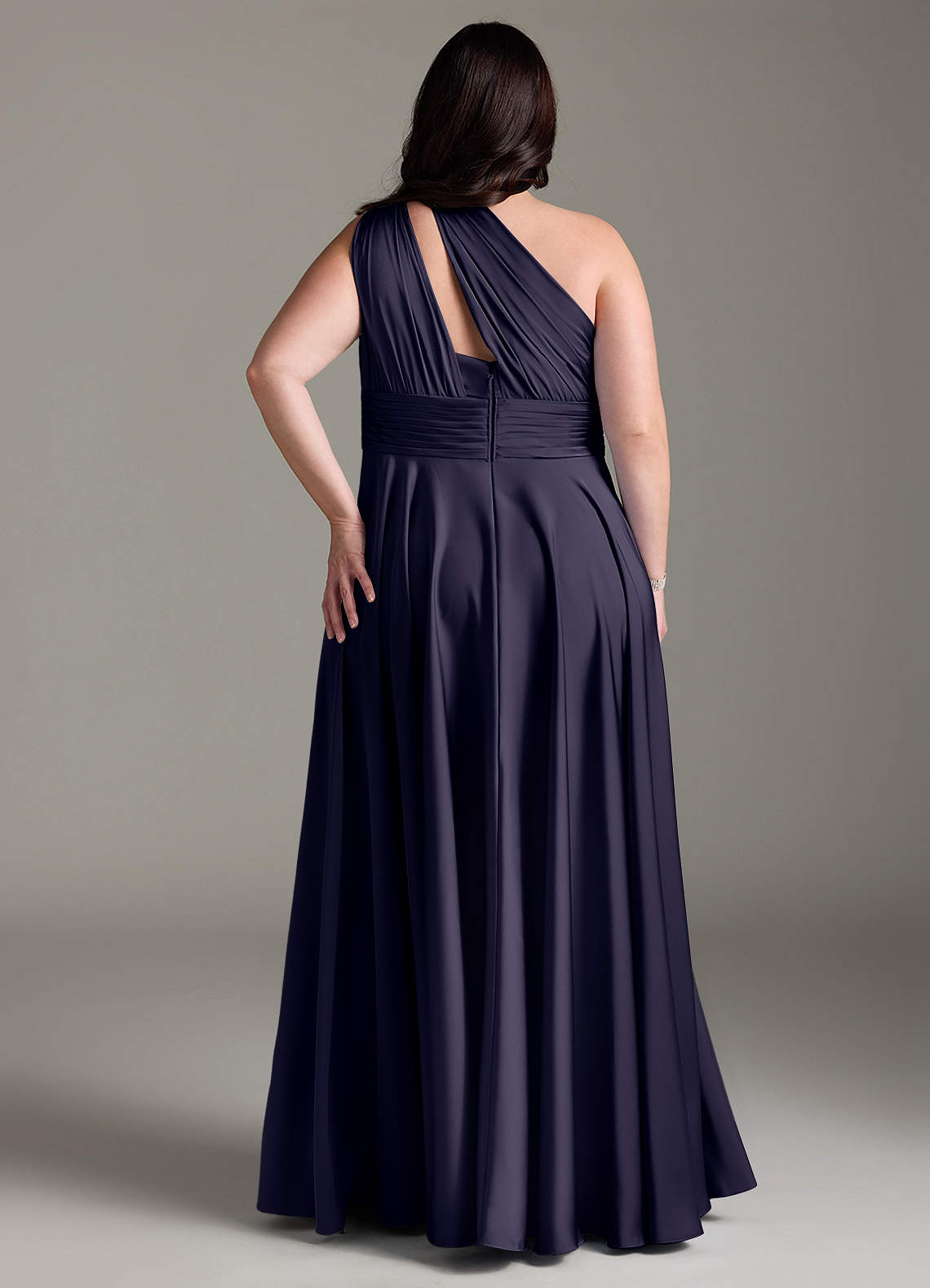 Azazie Charlize Bridesmaid Dresses Stormy A-Line One Shoulder Stretch Satin Dress image9