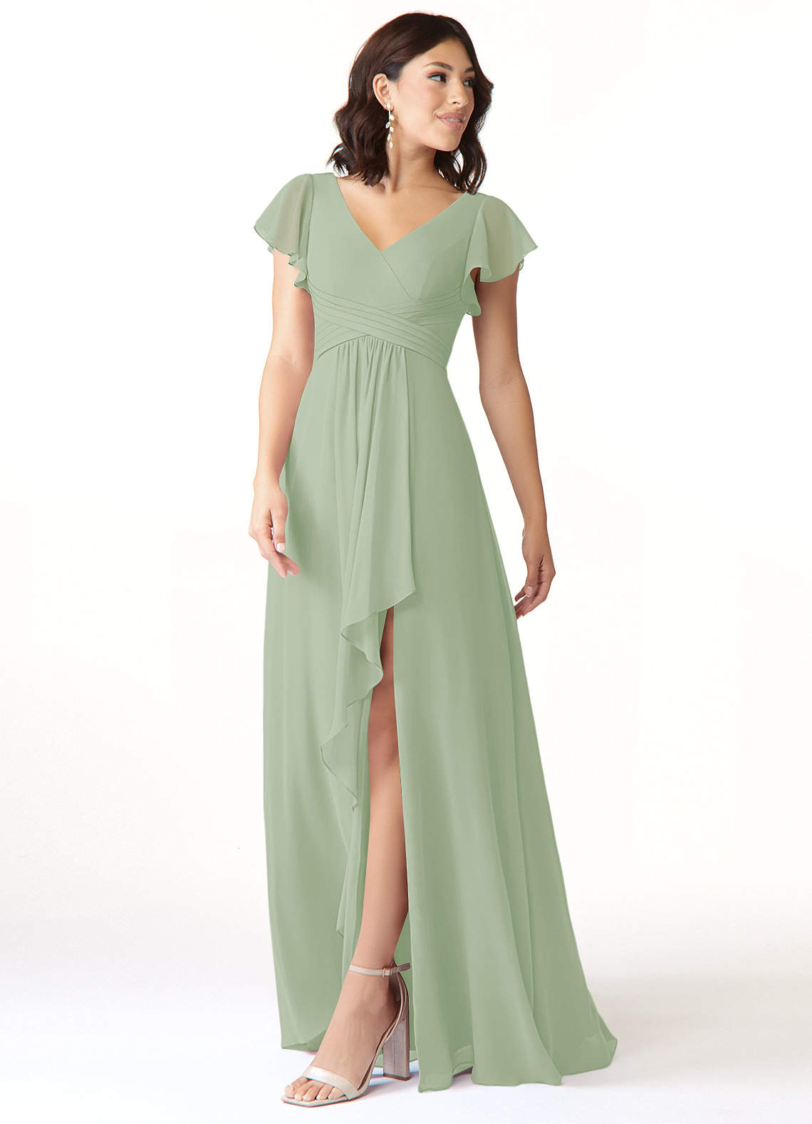 Azazie Omari Bridesmaid Dresses Dusty Sage A-Line Chiffon Dress image6