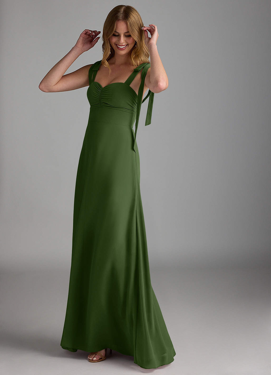 Azazie Lizet Bridesmaid Dresses Olive A-Line Sweetheart Neckline Chiffon Dress image1