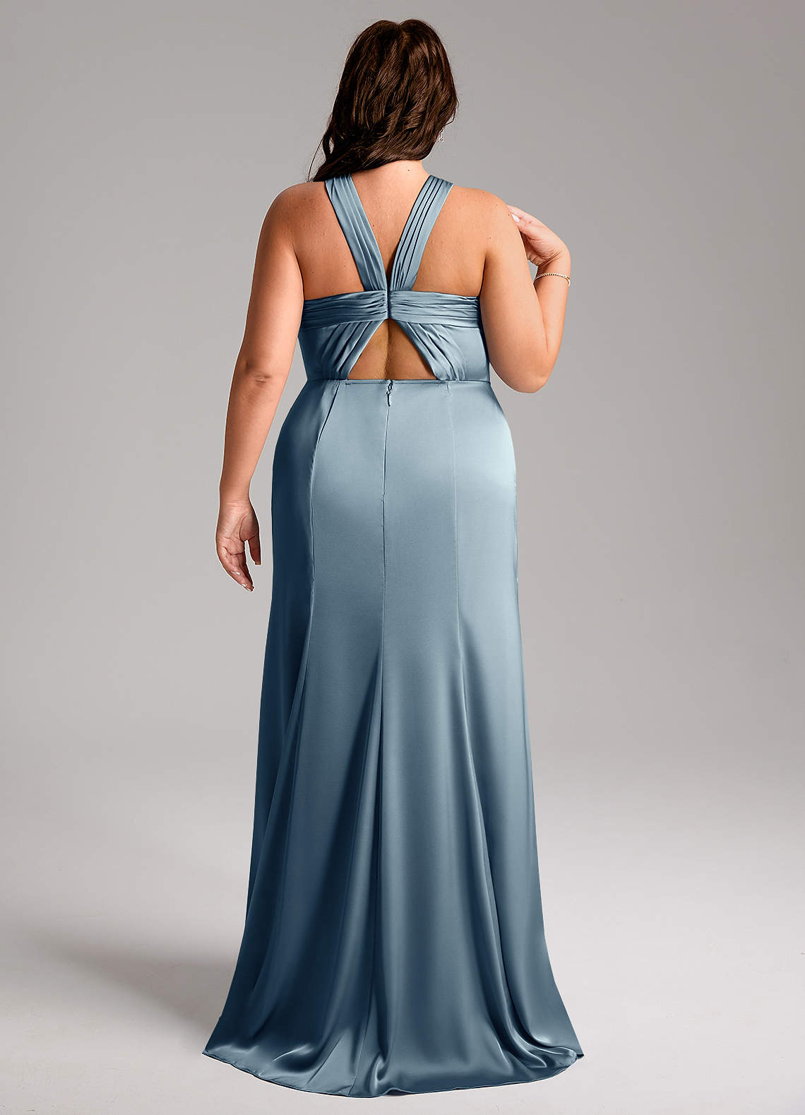 Azazie Rue Bridesmaid Dresses Dusty Blue A-Line Pleated Stretch Satin Dress image8