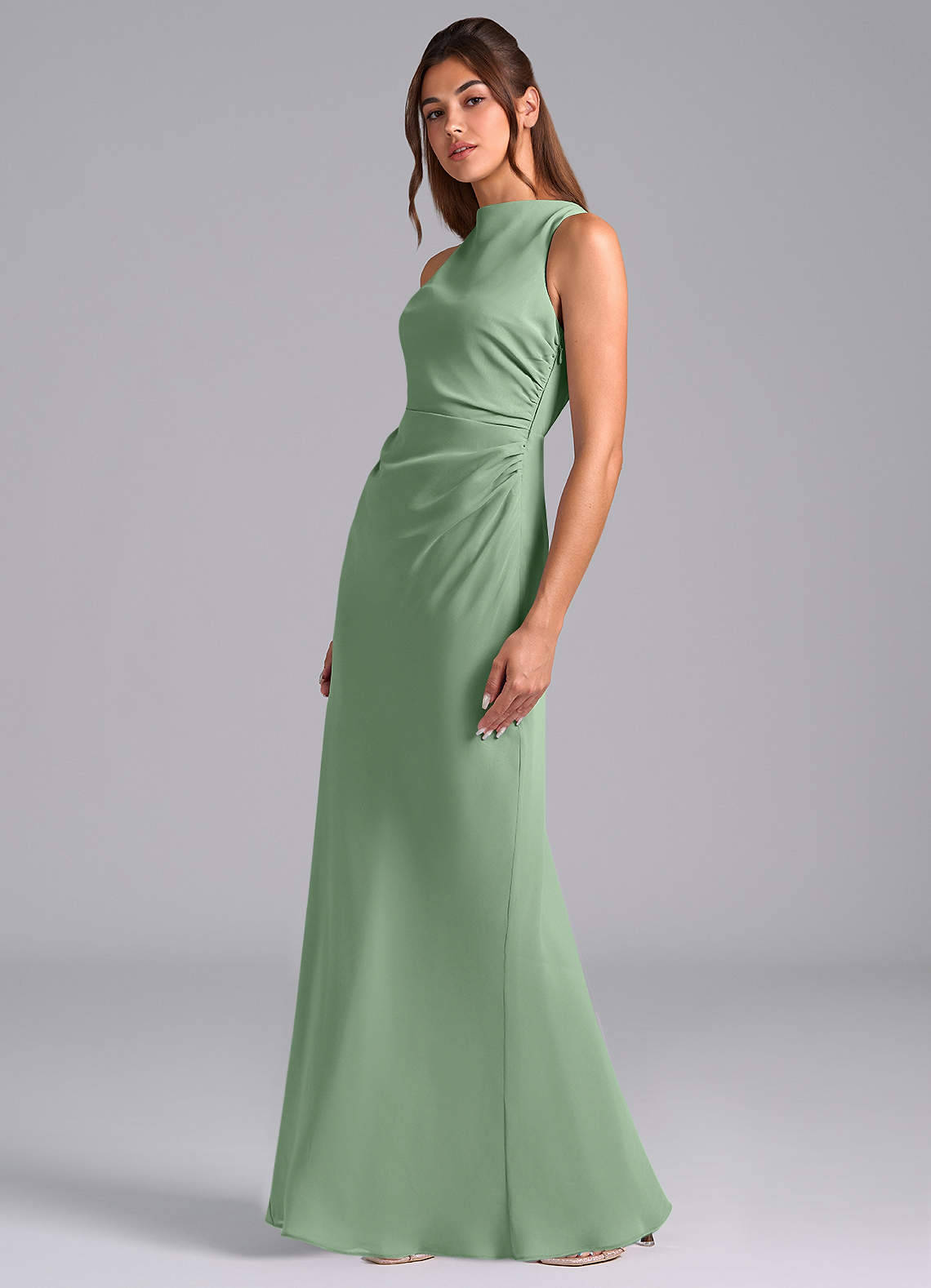 Azazie Evadne Bridesmaid Dresses Matcha A-Line Pleated Chiffon Dress image1