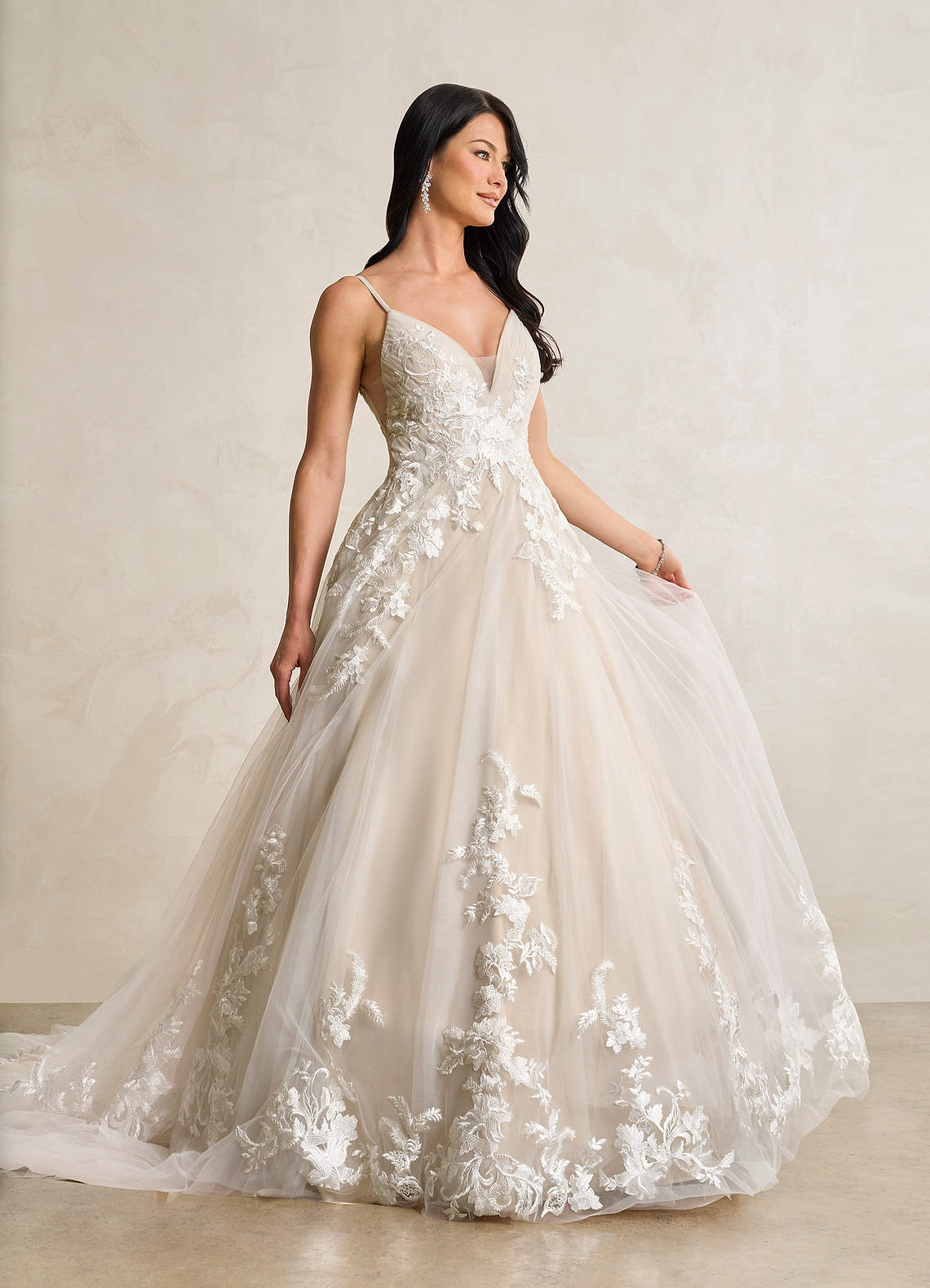 Azazie Rhodes Diamond White Nude A-Line V-Neck Sequins Tulle Dress