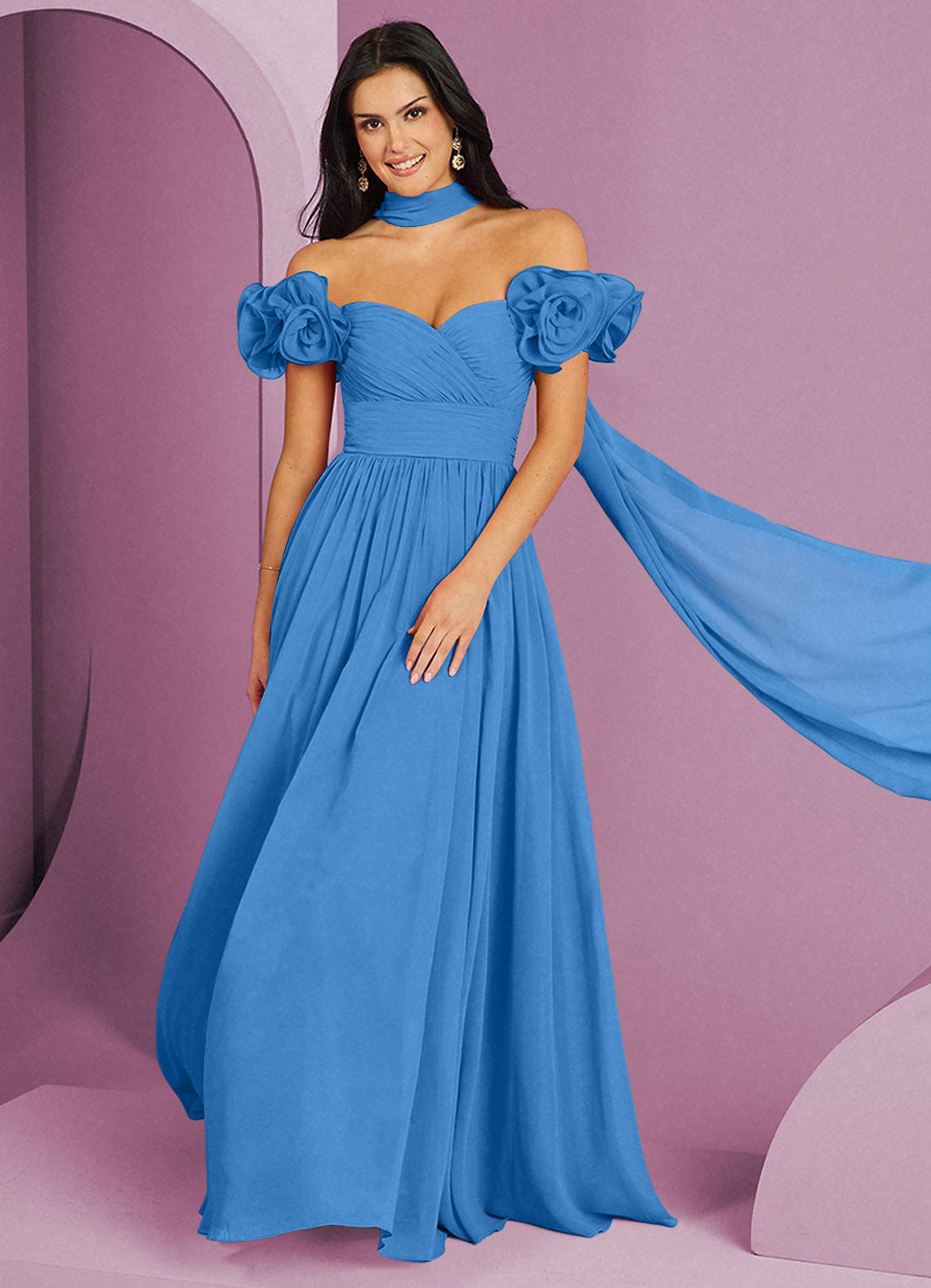 Barbie ♥ Azazie Brautjungfernkleider Wandelbar A-Linie Schulterfrei Chiffon Kleid Blauhäher image1