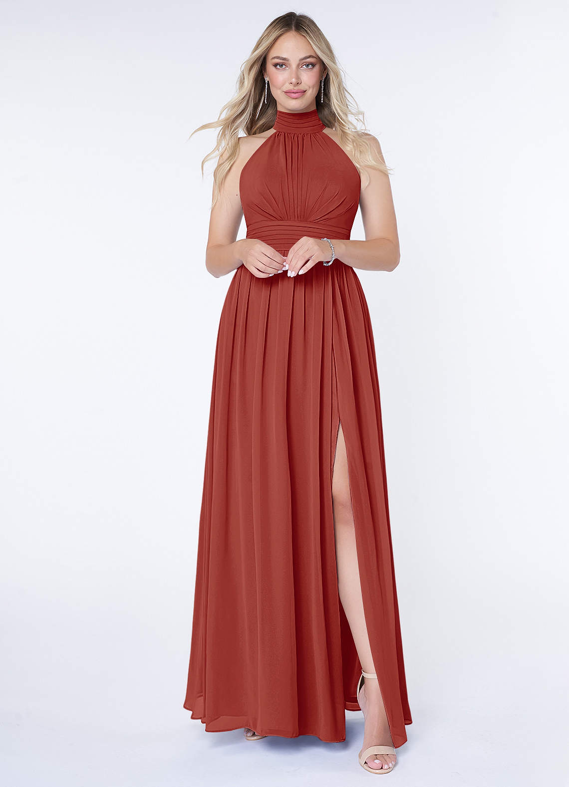 Azazie Iman Bridesmaid Dresses Terracotta A-Line A-Line Ruched Chiffon Dress image1