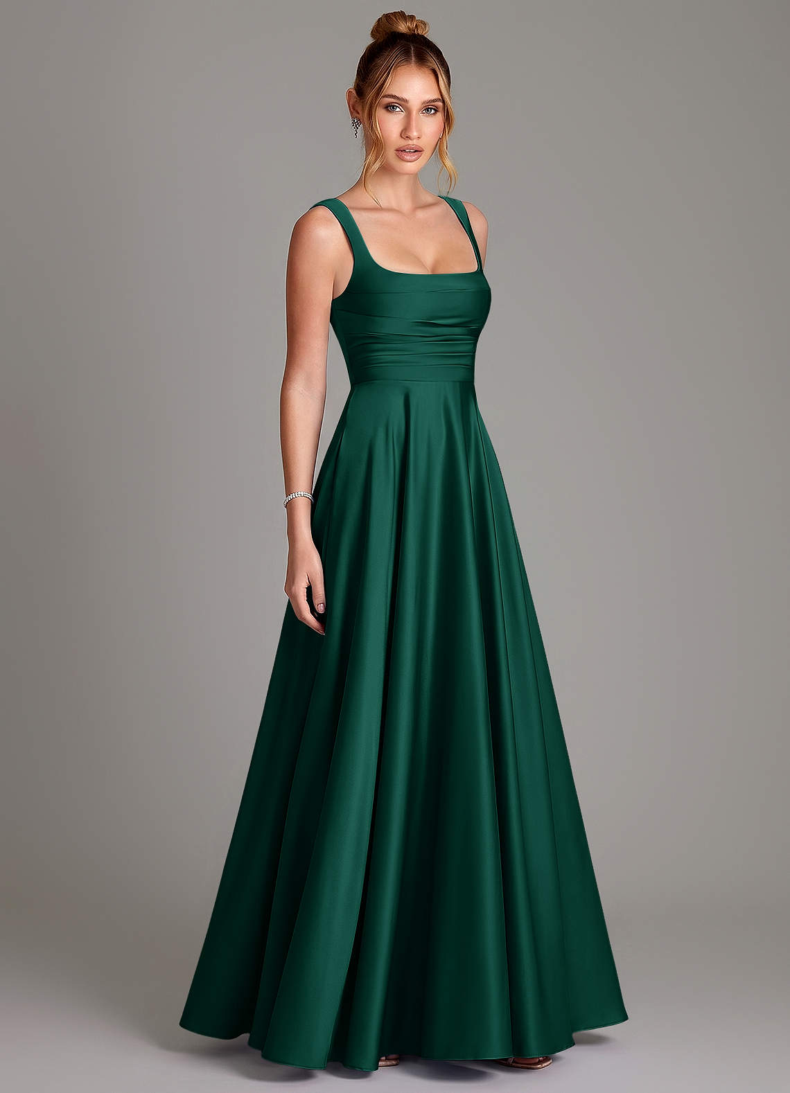 Azazie Azaria Bridesmaid Dresses Emerald A-Line Corset Stretch Satin Dress image3