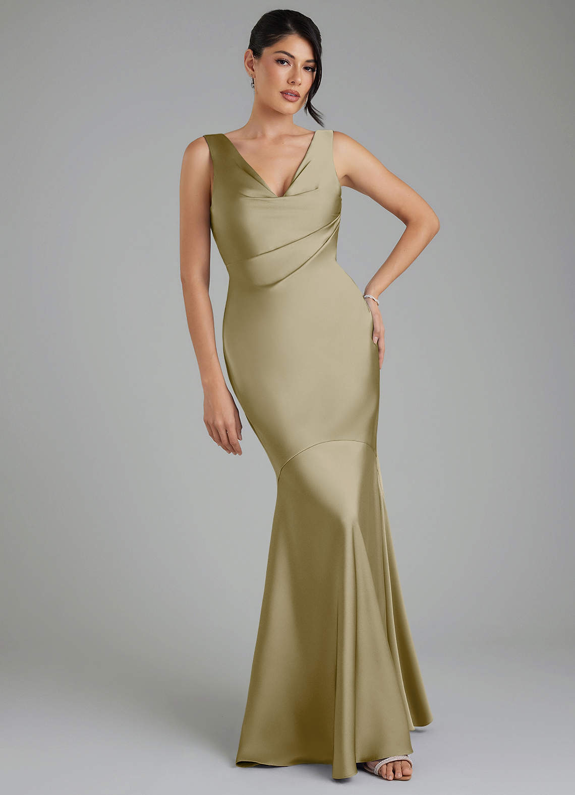 moss satin bridesmaid dress Moss Green Satin Bridesmaid Dresses With Pockets  Lisposa
