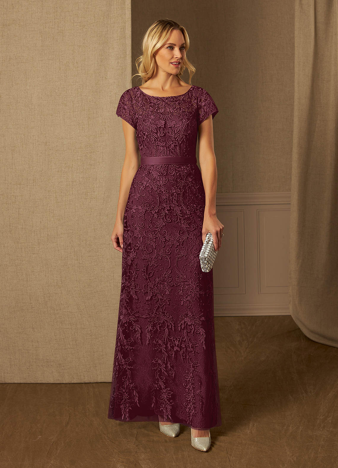 Azazie Dorit vestidos de madre de la novia Vestido de Cabernet de Encaje de Recto con Scoop image1