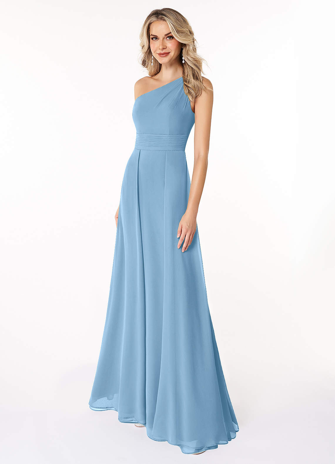 Azazie Dallas Robes de demoiselle d'honneur Robe Trapèze en Mousseline de soie Ue épaule Acier Bleuté image1