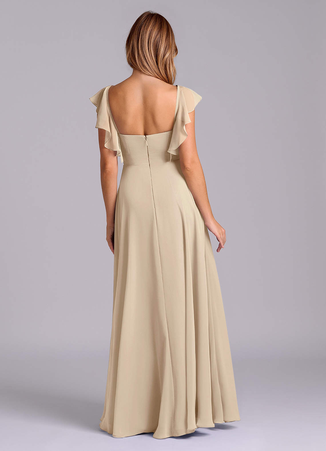 Azazie Leilani Bridesmaid Dresses Champagne A-Line Pleated Chiffon Dress image1