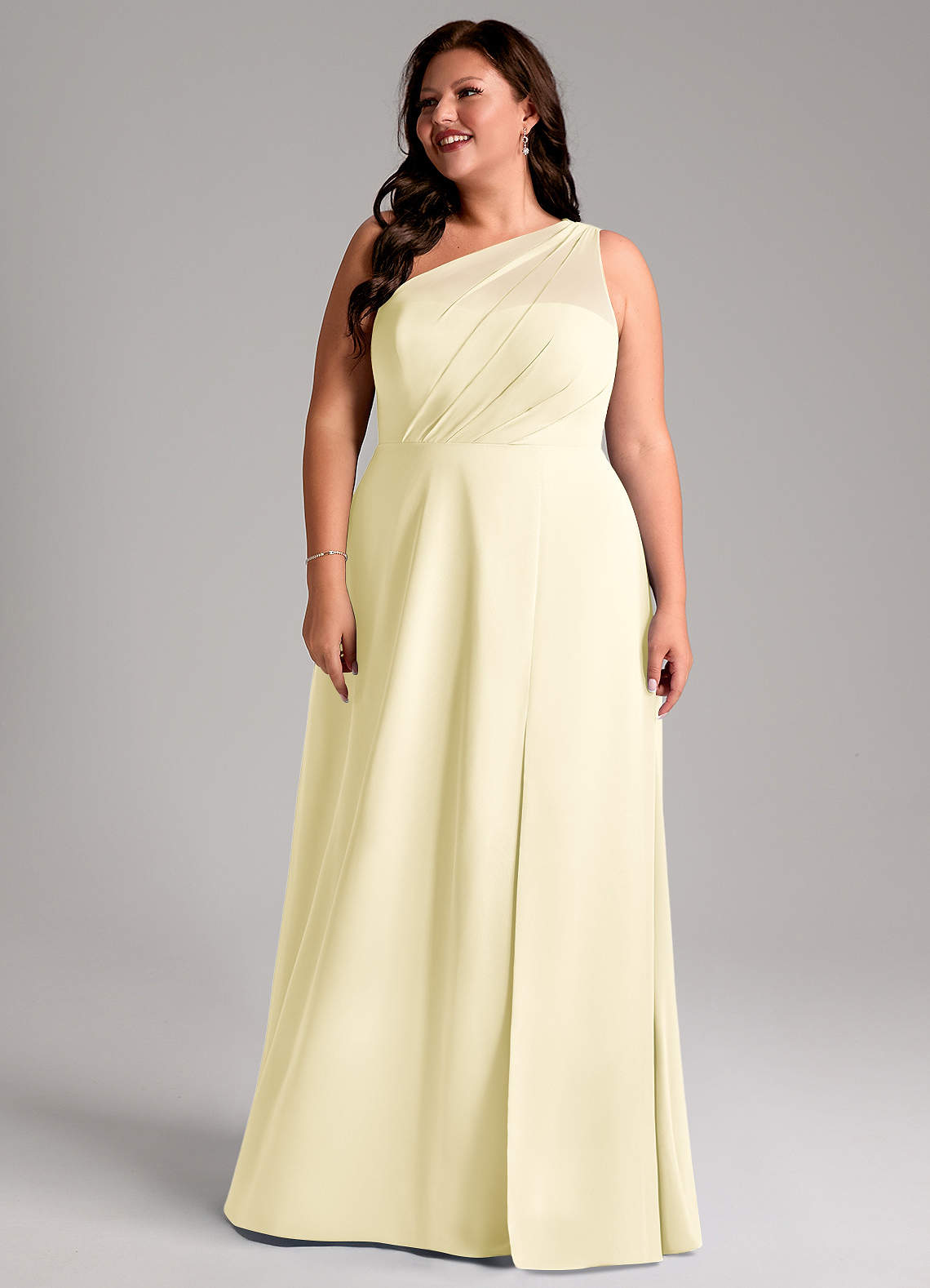 Azazie Phaedra Robes de demoiselle d'honneur Robe Trapèze en Mousseline de soie Asymétrique Sorbet Citron image1
